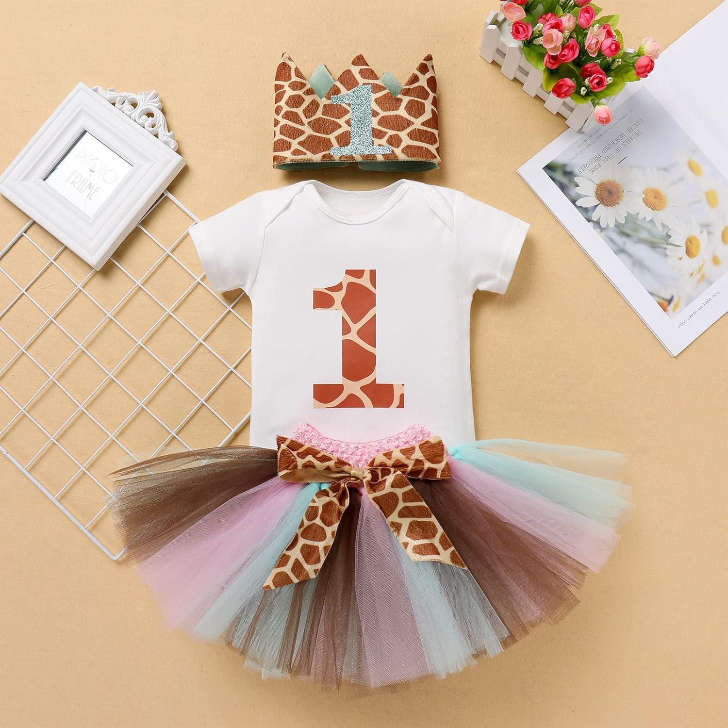 Conjunto de Cumpleaños 1er Año Niña AWIBMK Mono Jirafa