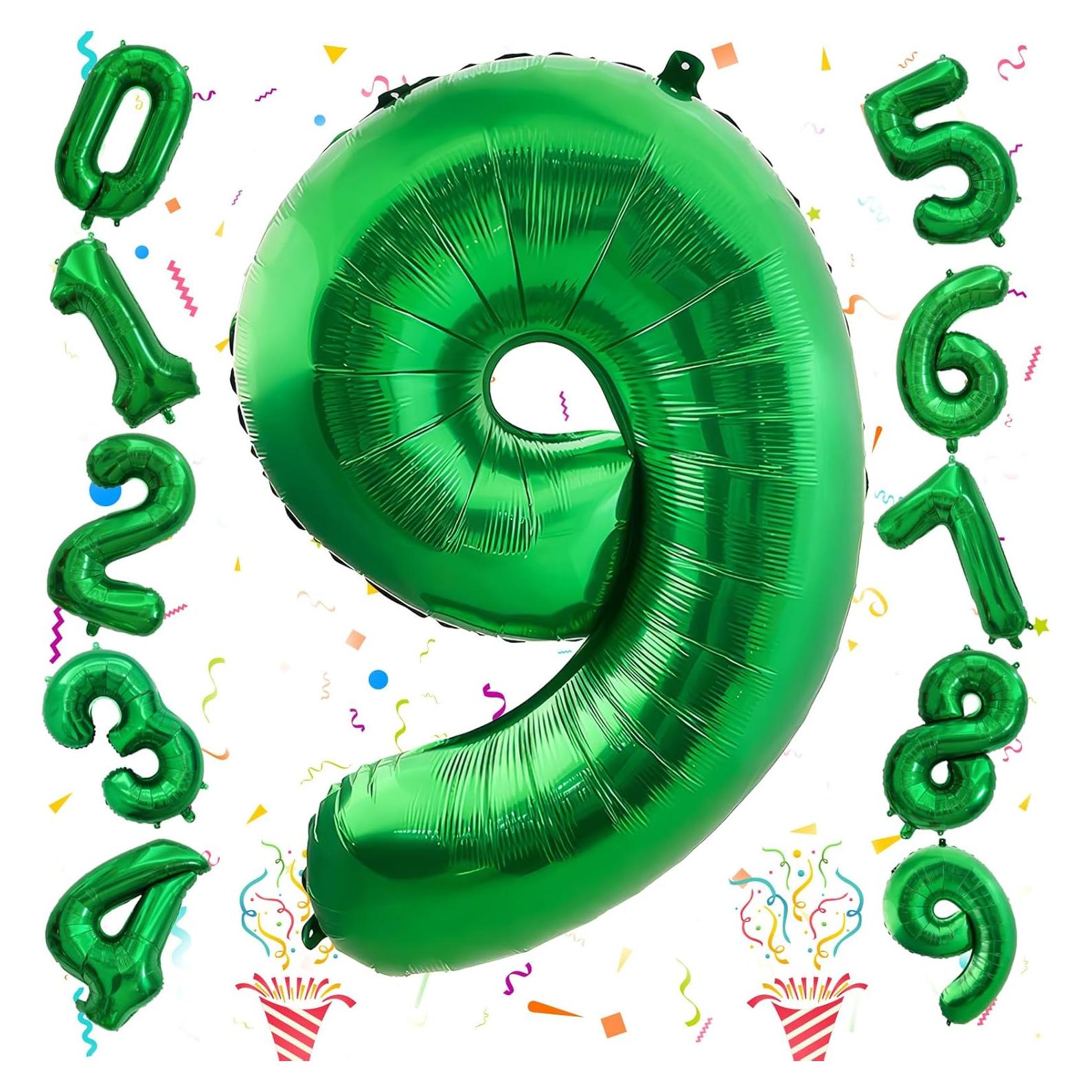 Globo de Número 9 Verde Oscuro 100 cm Foil para Cumpleaños