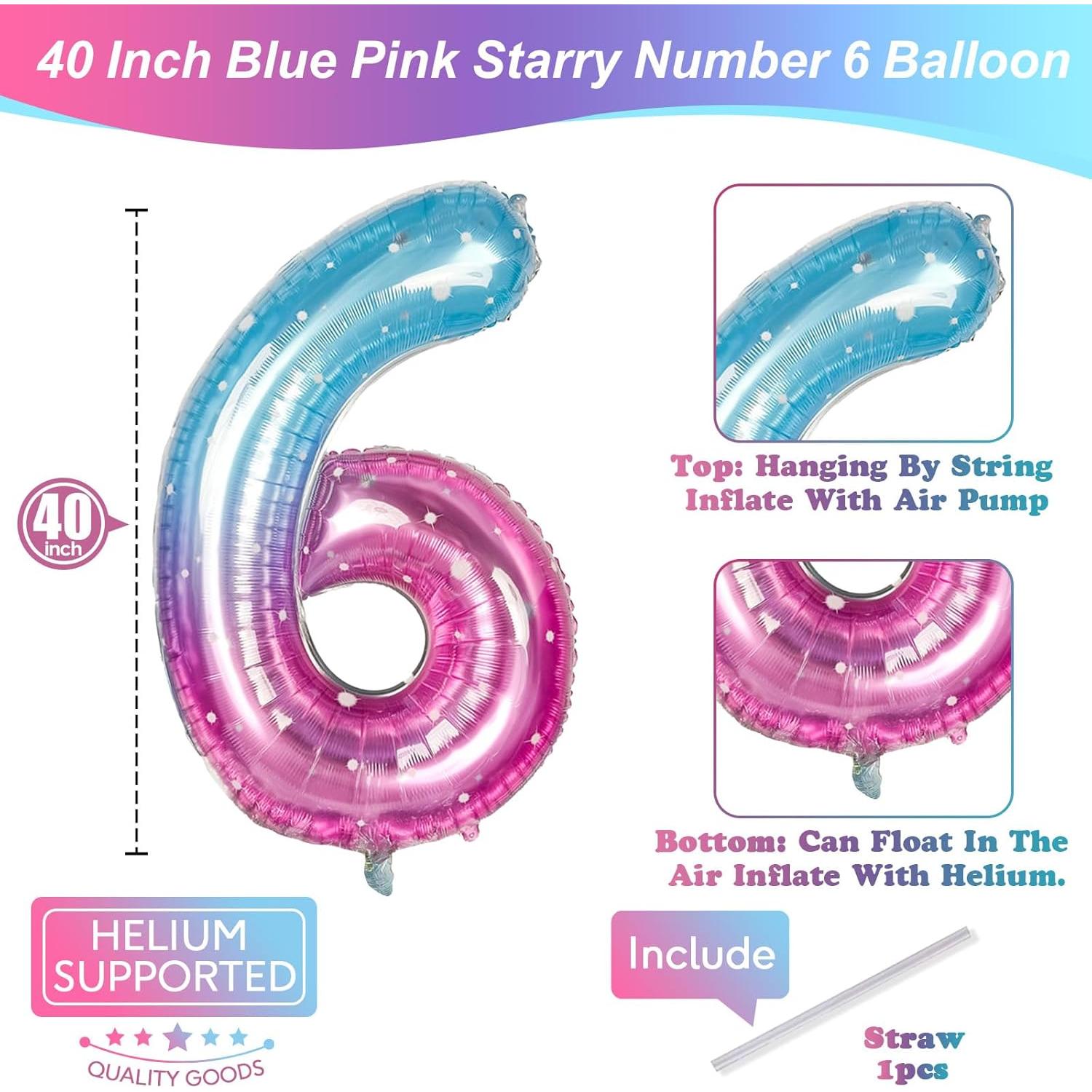 Globo de Número 6 Isndare 101,6 cm Azul Rosa para Fiestas