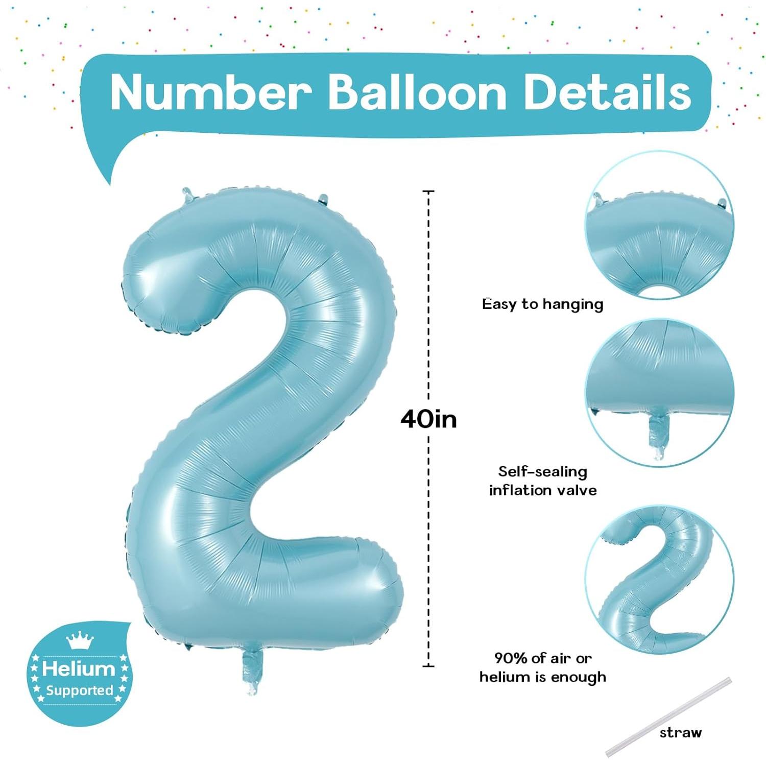 Globo de Número 2 Azul Perla 100 cm Autoinflable