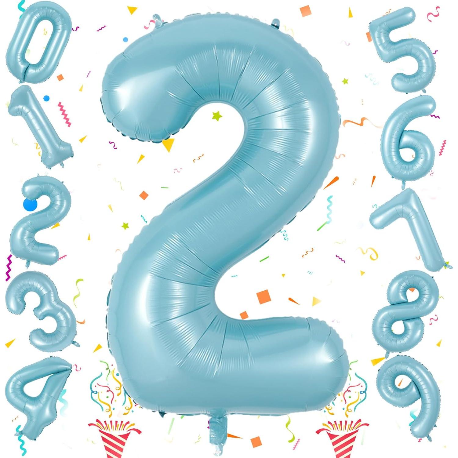 Globo de Número 2 Azul Perla 100 cm Autoinflable