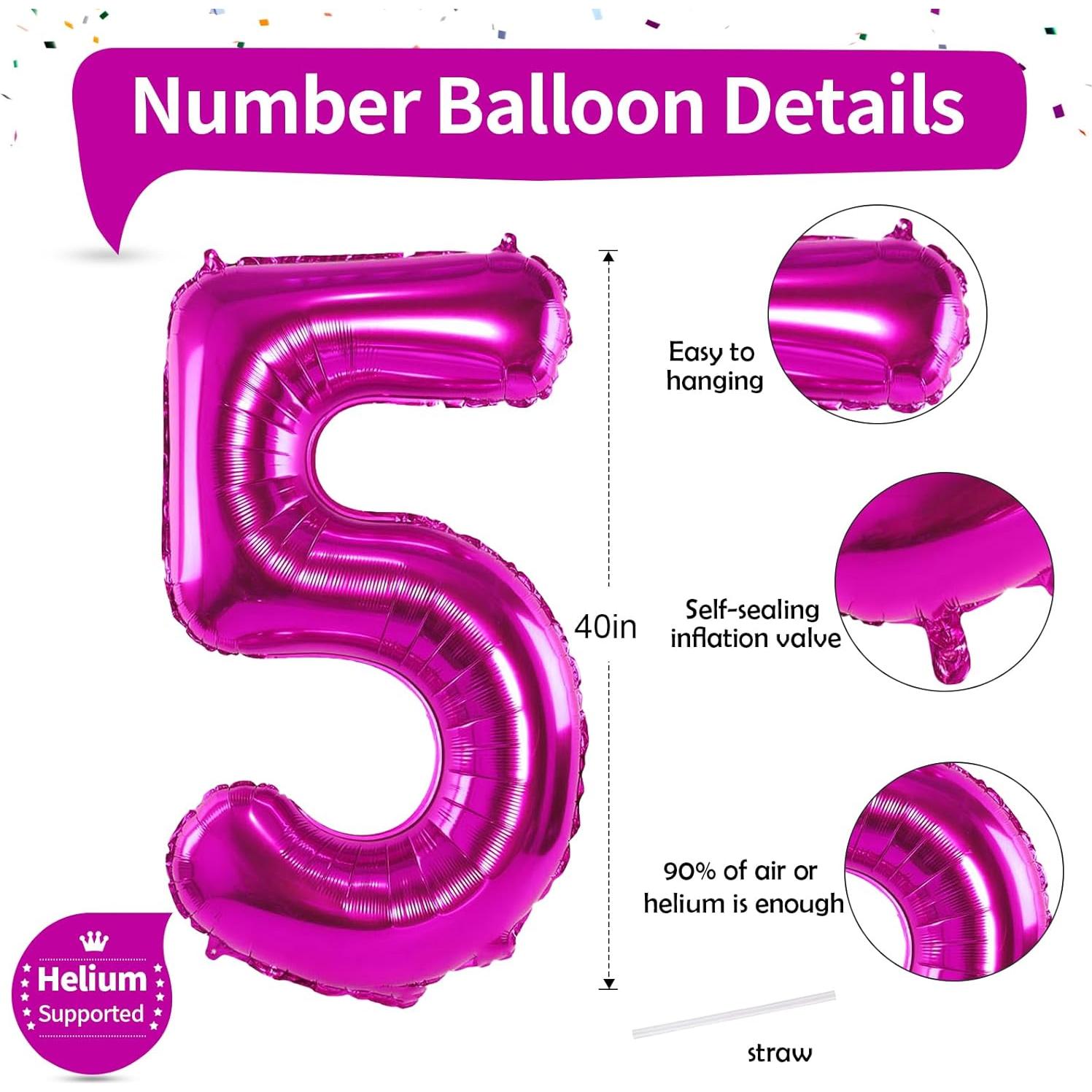 Globo Número 5 Rosa Fucsia 101,6 cm para Cumpleaños