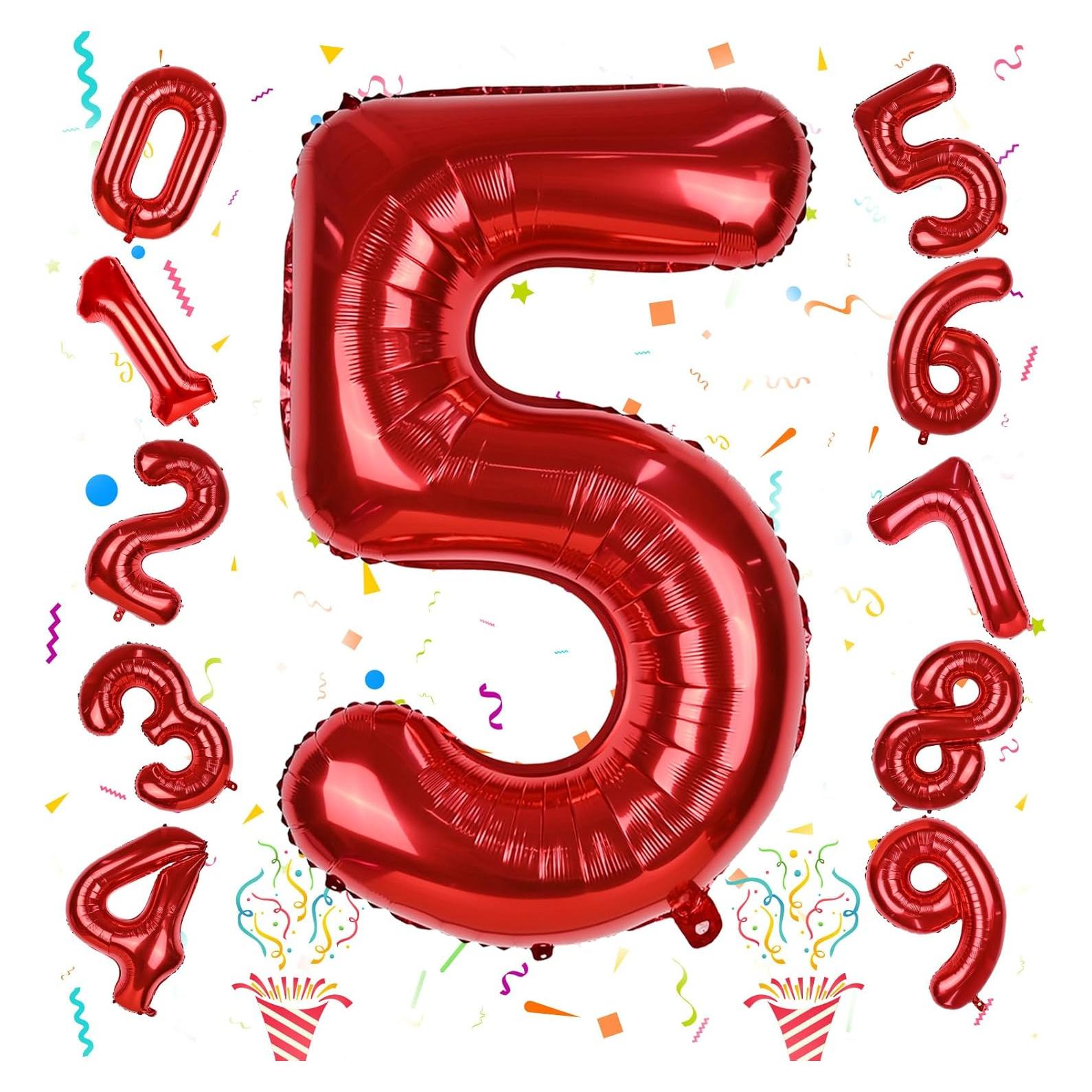 Globo Gigante Rojo Número 5 de 101,6 cm para Fiesta