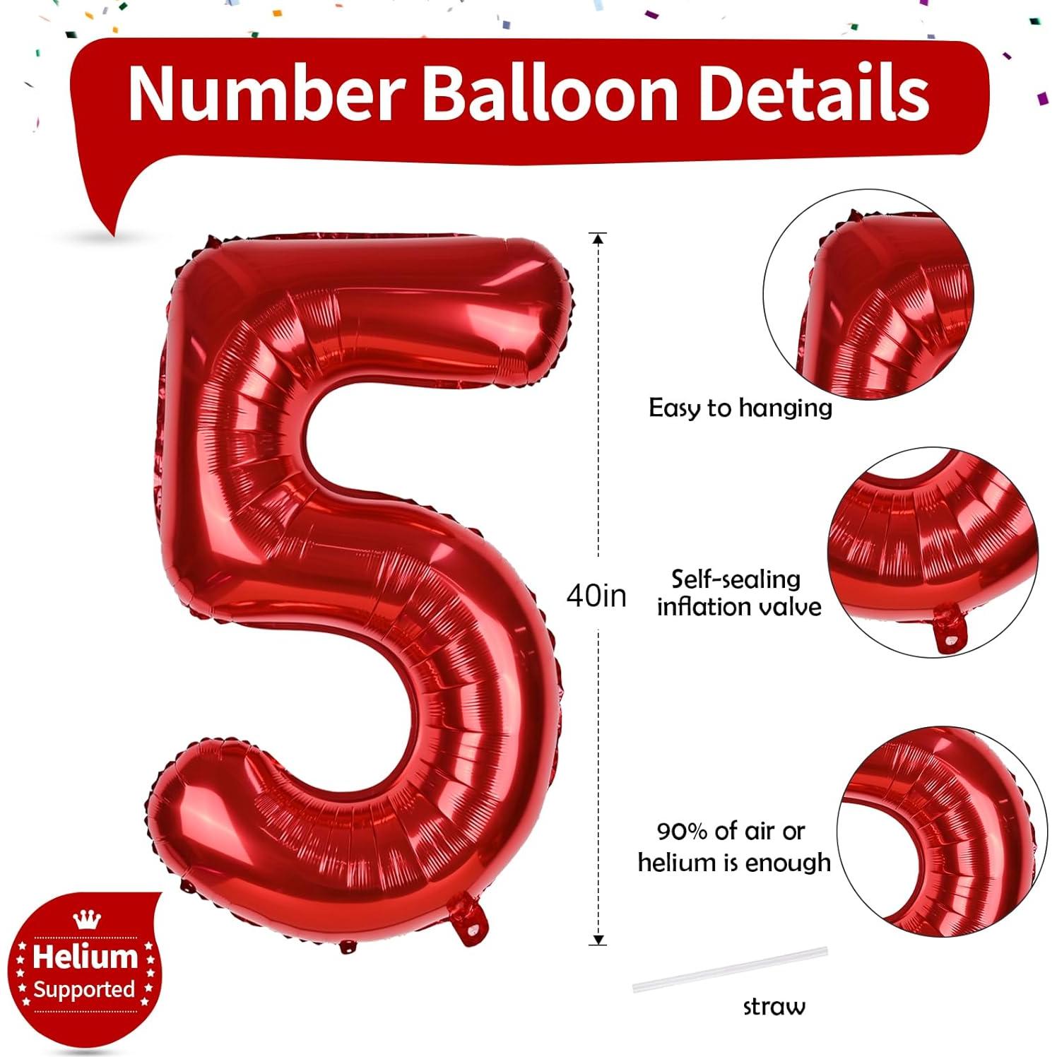 Globo Gigante Rojo Número 5 de 101,6 cm para Fiesta