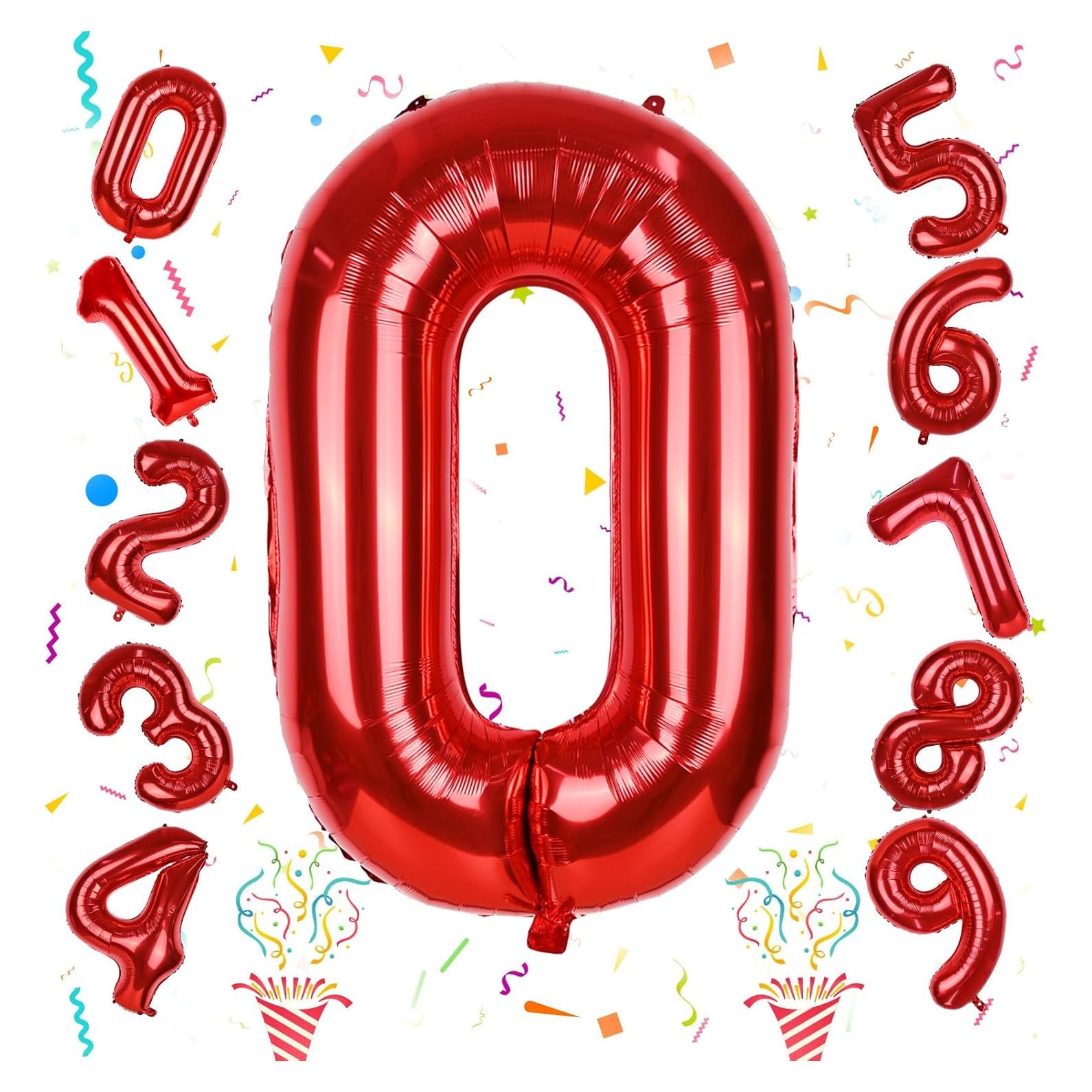 Globo de Número 0 Rojo 101,6 cm - Fiesta Cumpleaños