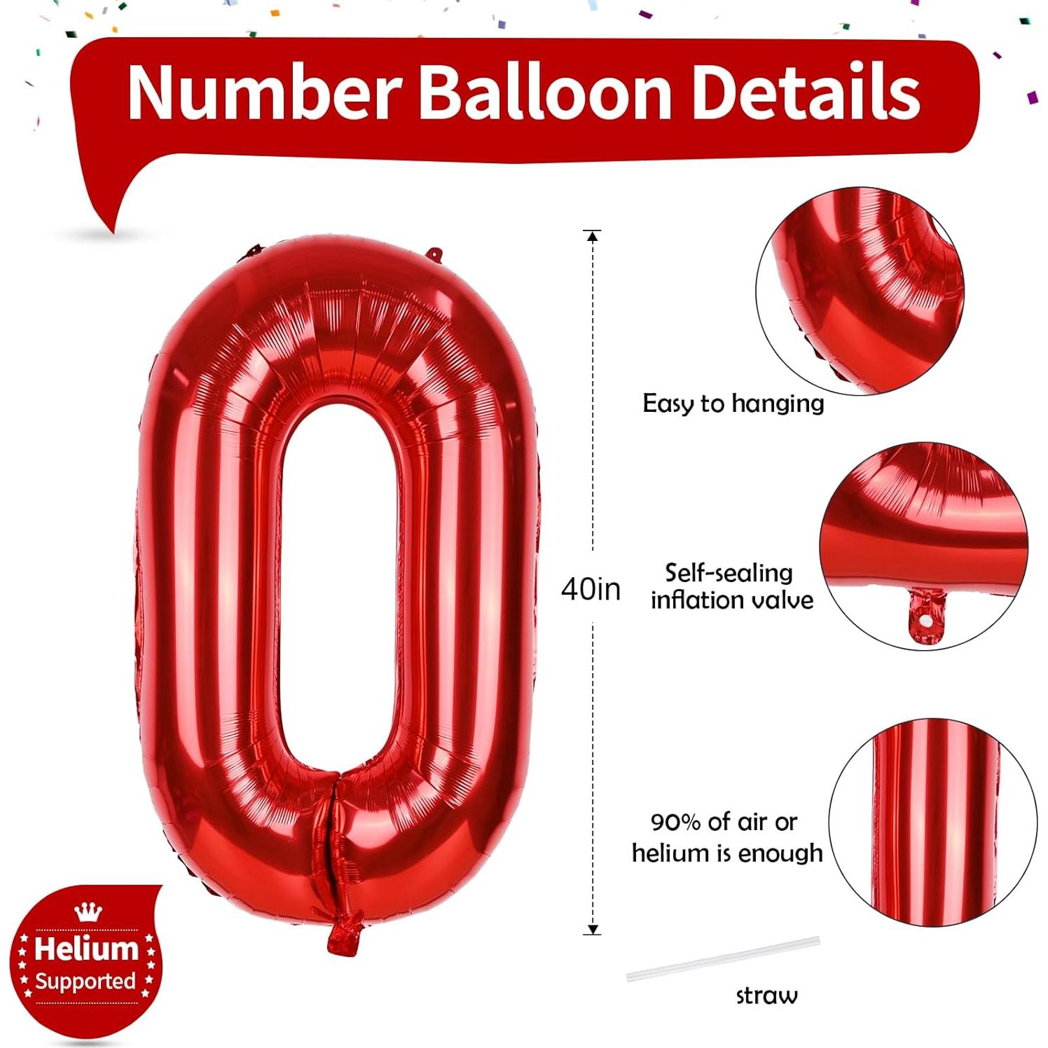 Globo de Número 0 Rojo 101,6 cm - Fiesta Cumpleaños