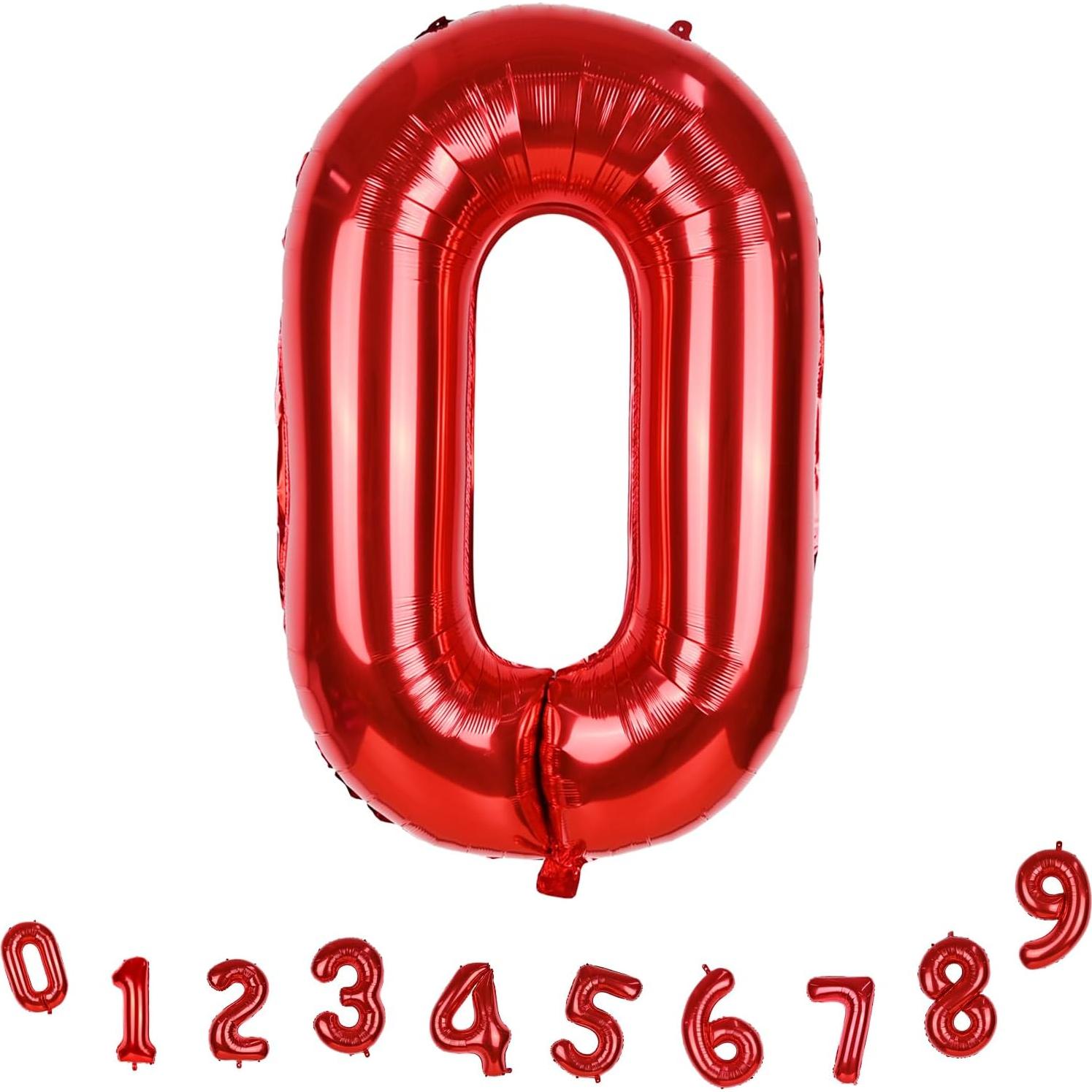 Globo de Número 0 Rojo 101,6 cm - Fiesta Cumpleaños
