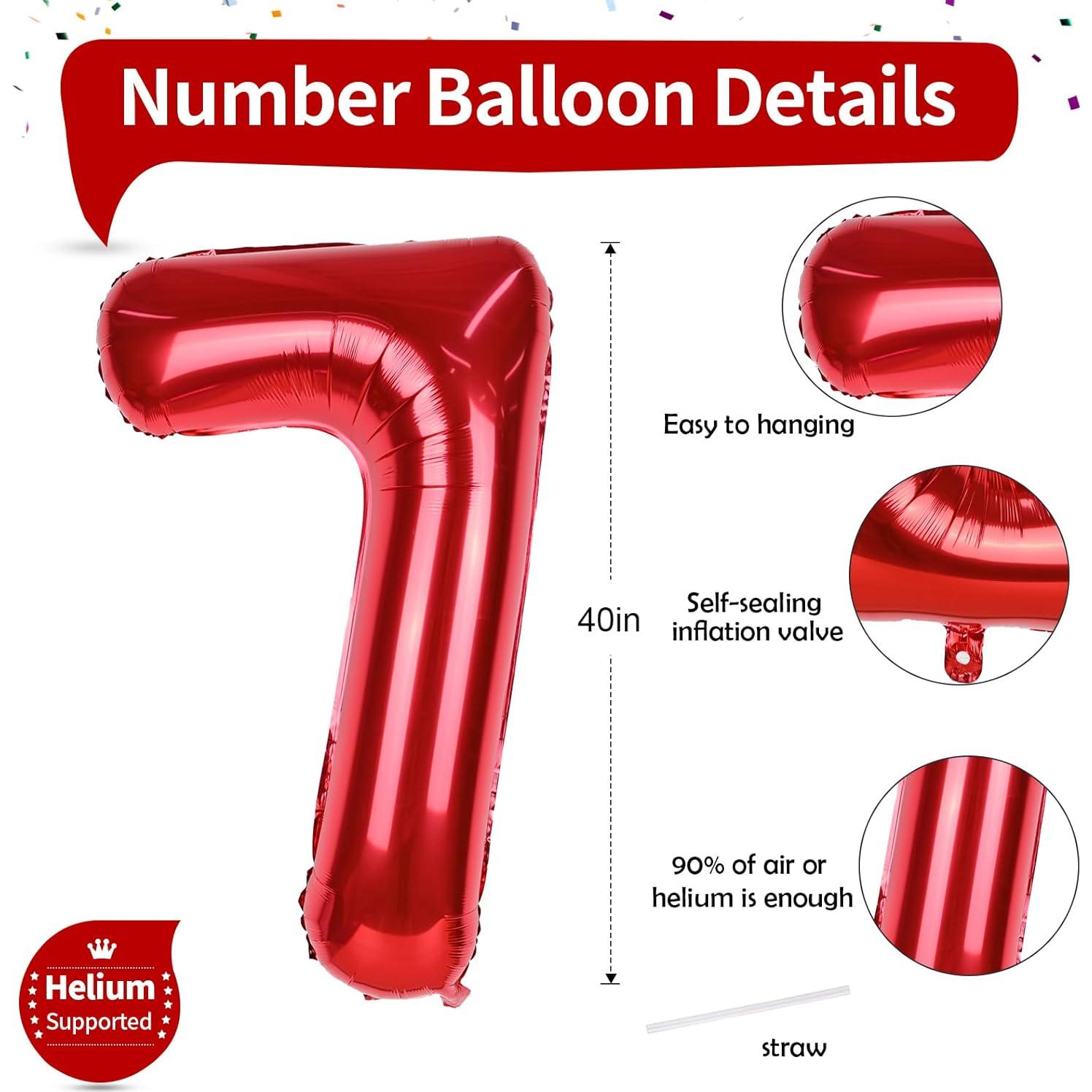 Globo Número 7 Rojo 101,6 cm para Fiestas de Cumpleaños