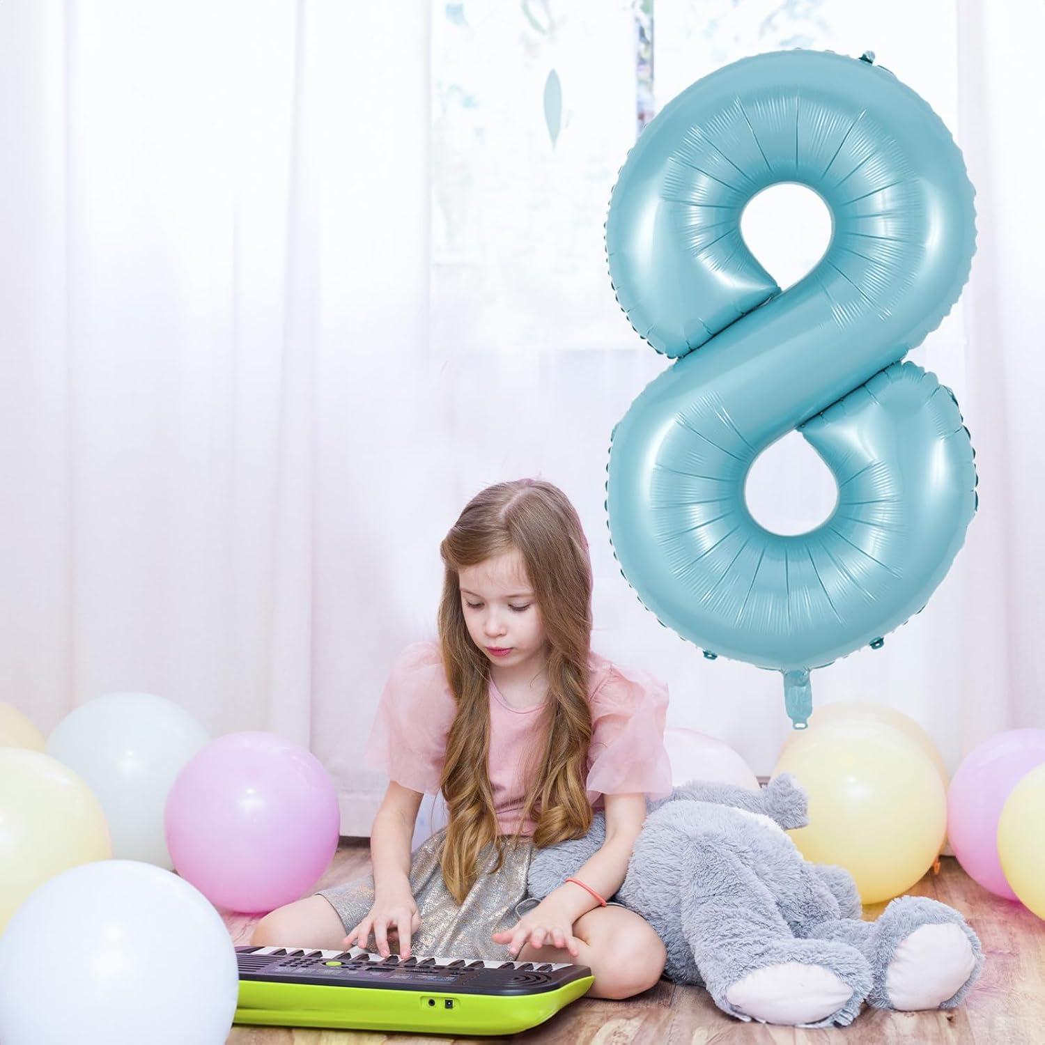 Globo Número 8 Azul Perlado 101,6 cm para Cumpleaños