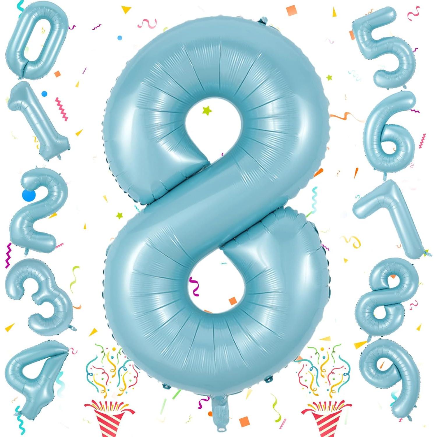 Globo Número 8 Azul Perlado 101,6 cm para Cumpleaños