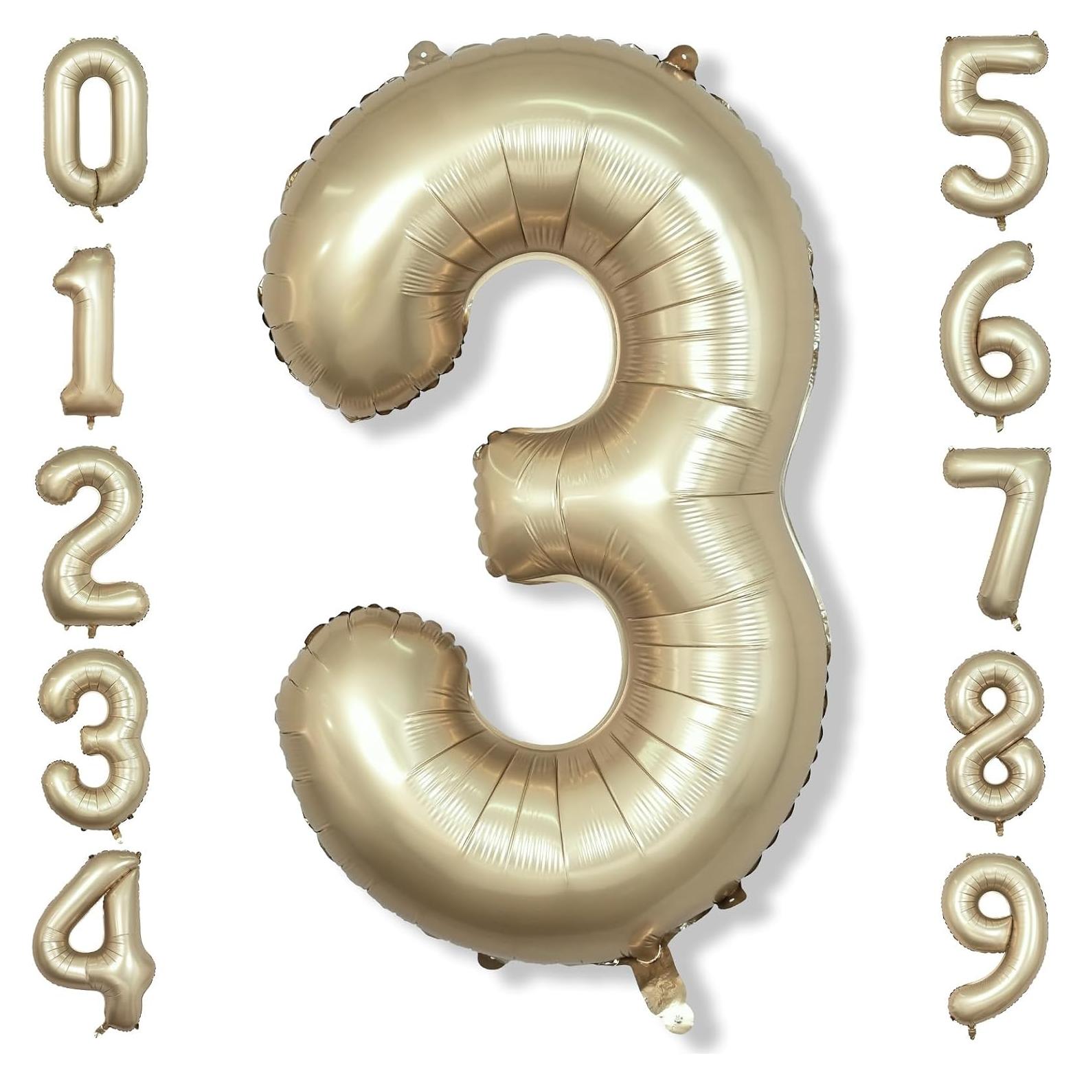 Globo Número 3 Dorado Claro 101,6 cm Mylar Helio Fiesta