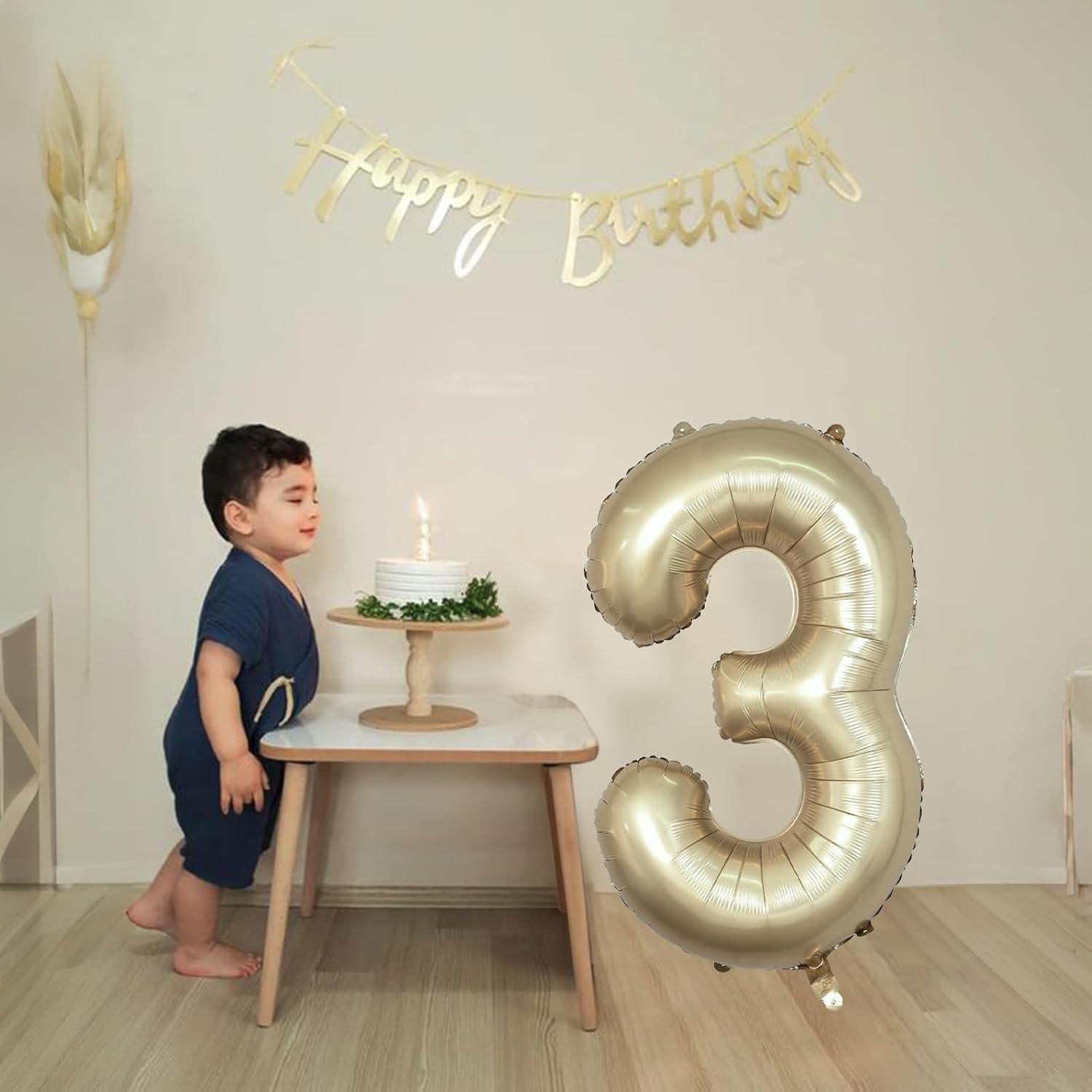 Globo Número 3 Dorado Claro 101,6 cm Mylar Helio Fiesta