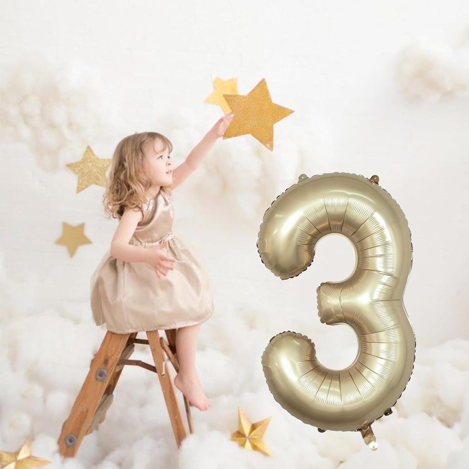 Globo Número 3 Dorado Claro 101,6 cm Mylar Helio Fiesta