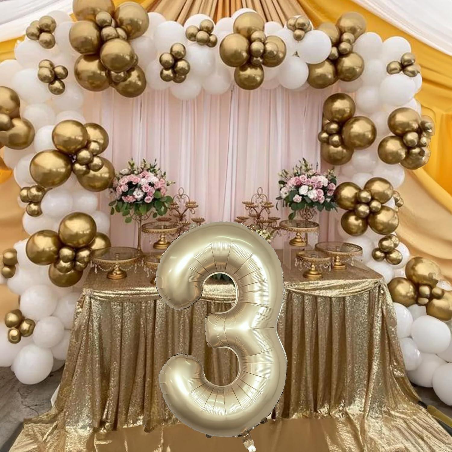 Globo Número 3 Dorado Claro 101,6 cm Mylar Helio Fiesta