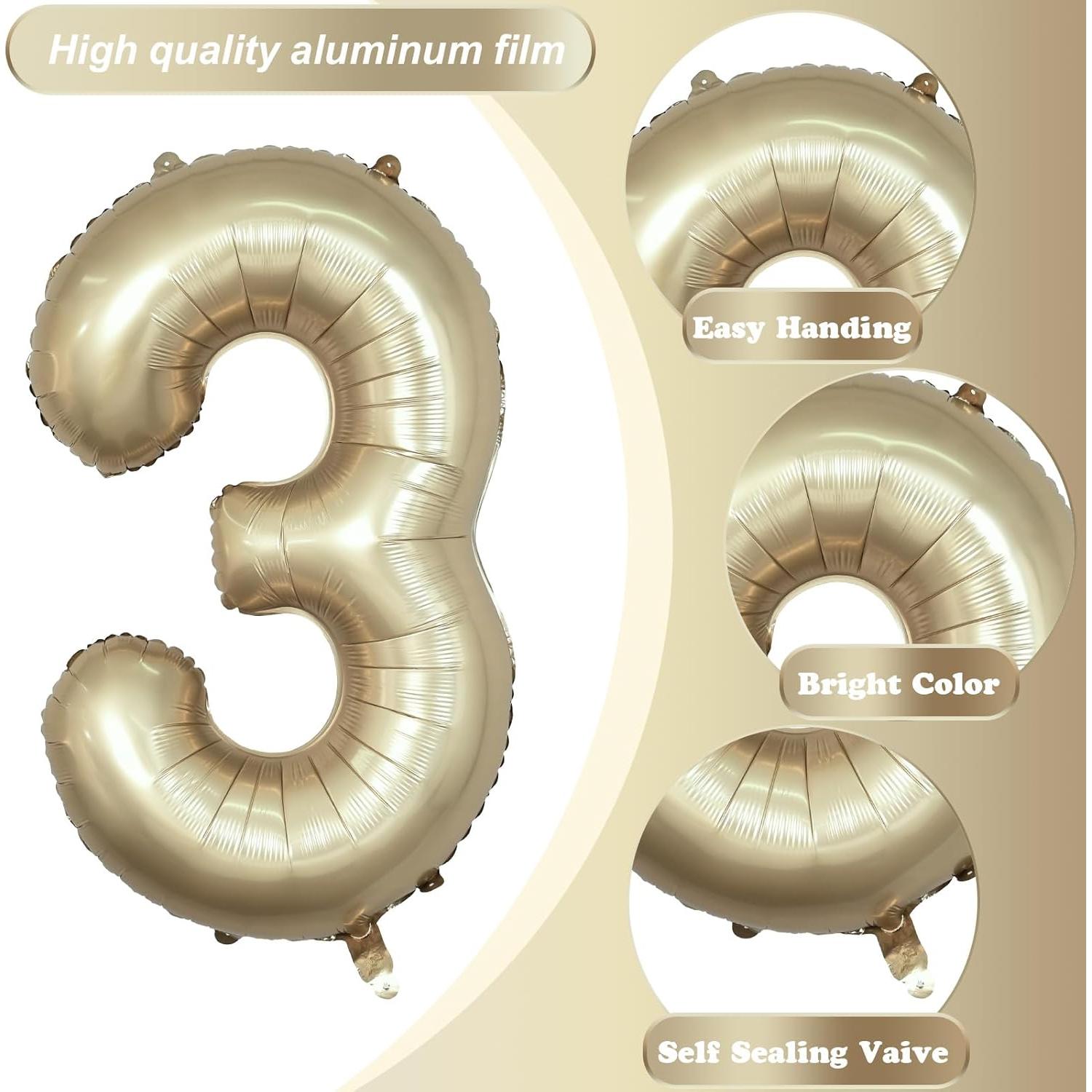 Globo Número 3 Dorado Claro 101,6 cm Mylar Helio Fiesta