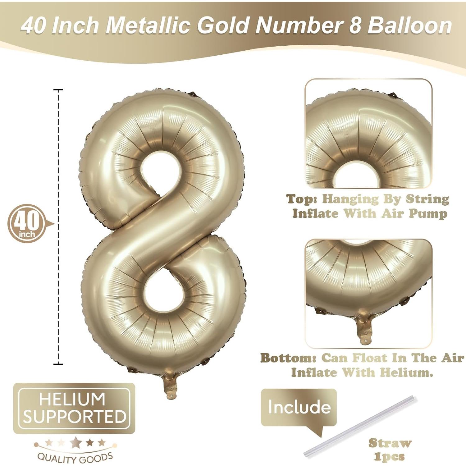 Globo Número 8 Dorado Metálico 101,6 cm Mylar para Fiestas