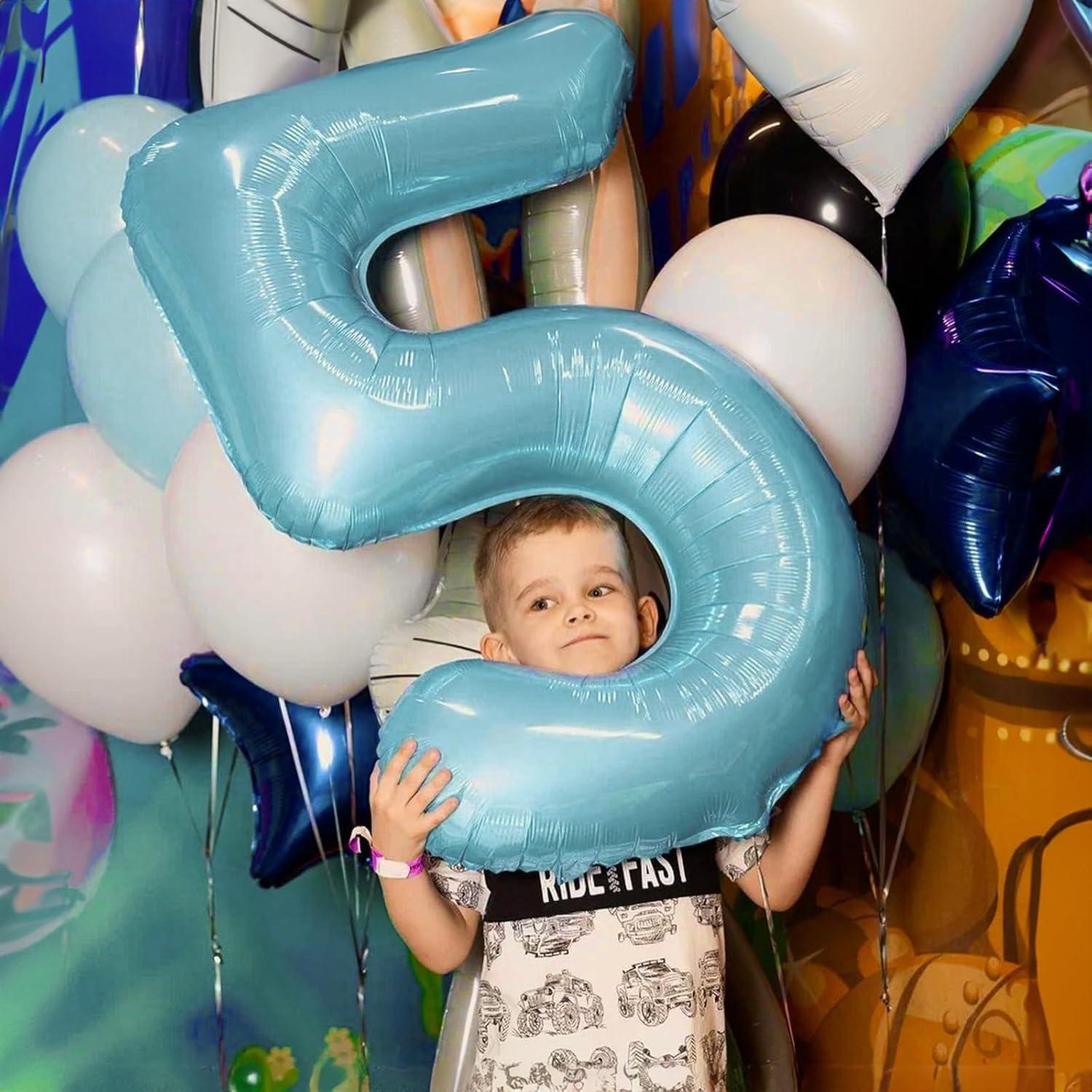 Globo de Número 5 Azul Perlado 101,6 cm para Cumpleaños