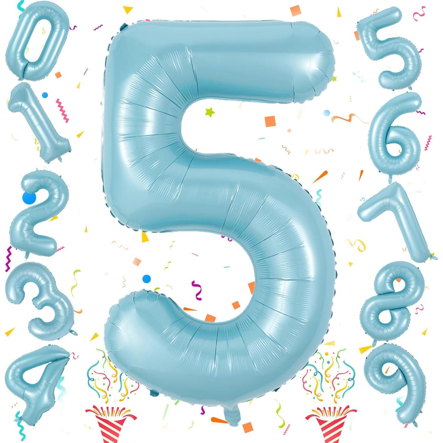 Globo de Número 5 Azul Perlado 101,6 cm para Cumpleaños
