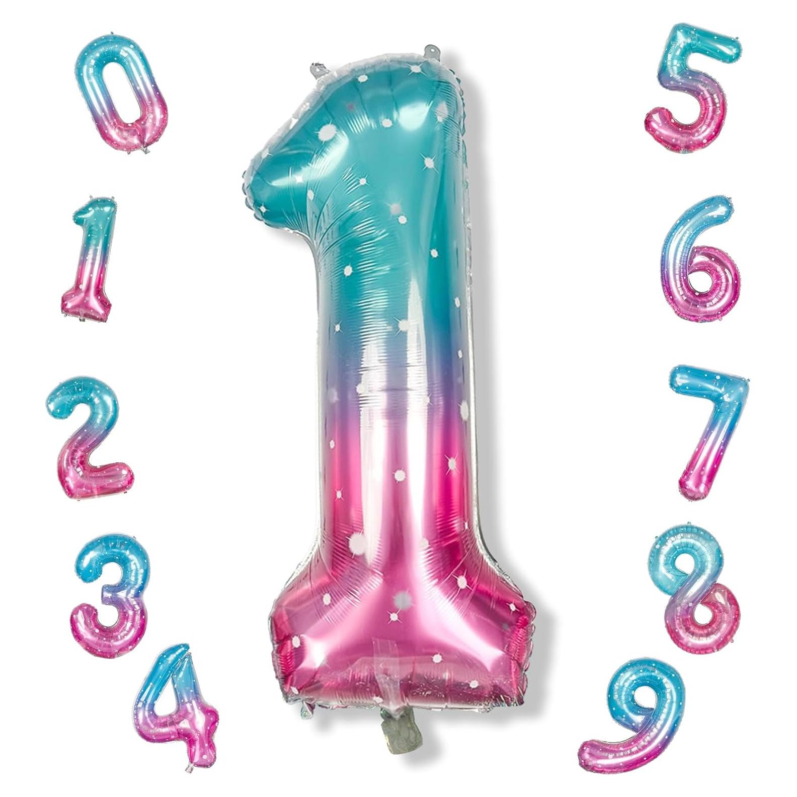 Globo de Número 1 Estrellado Azul Rosa 101,6 cm Mylar