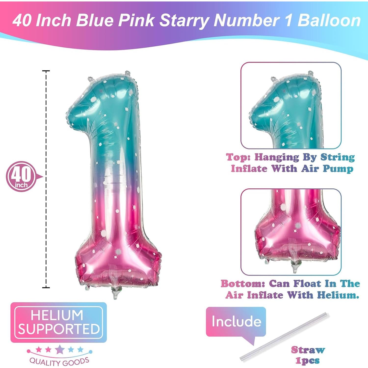 Globo de Número 1 Estrellado Azul Rosa 101,6 cm Mylar