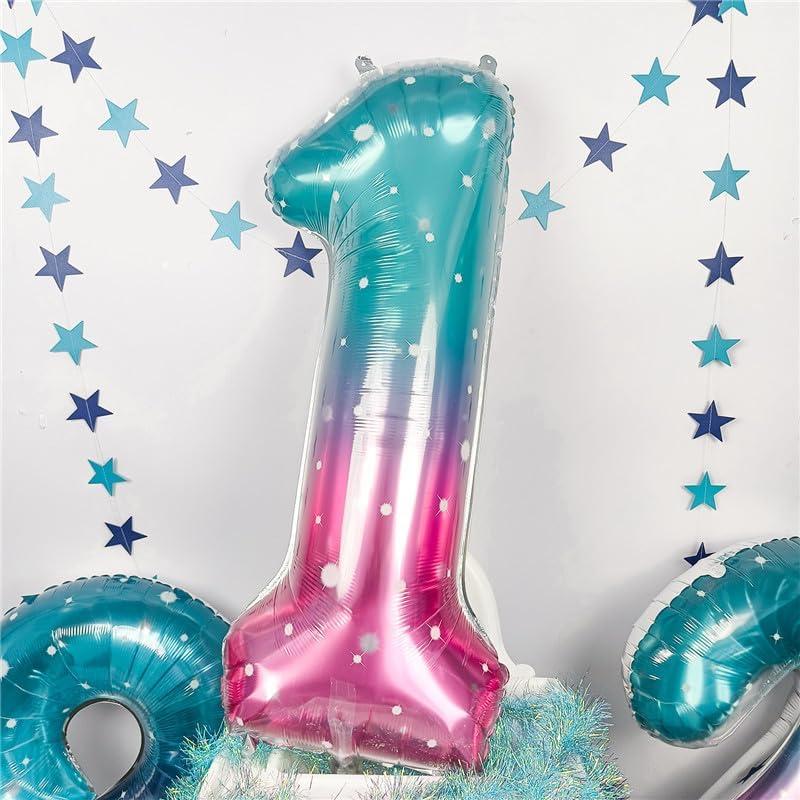 Globo de Número 1 Estrellado Azul Rosa 101,6 cm Mylar
