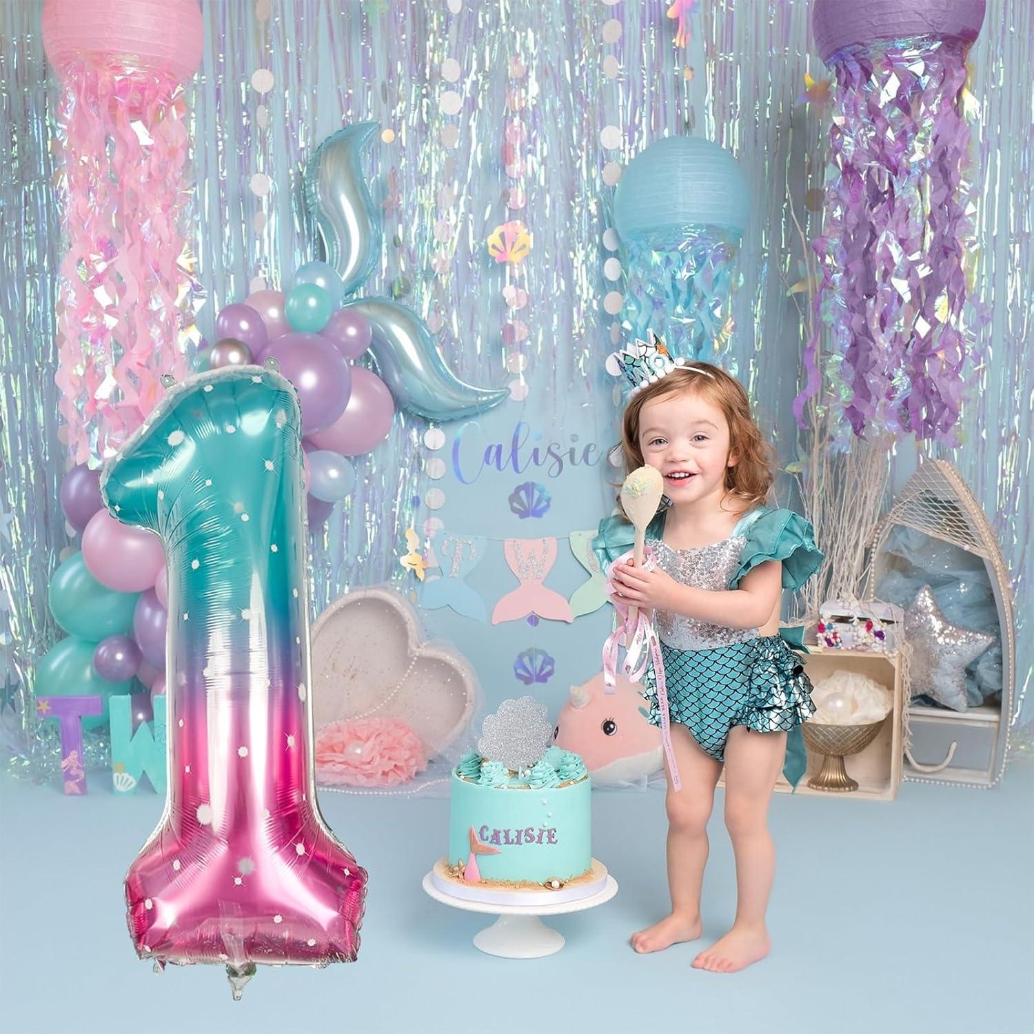 Globo de Número 1 Estrellado Azul Rosa 101,6 cm Mylar