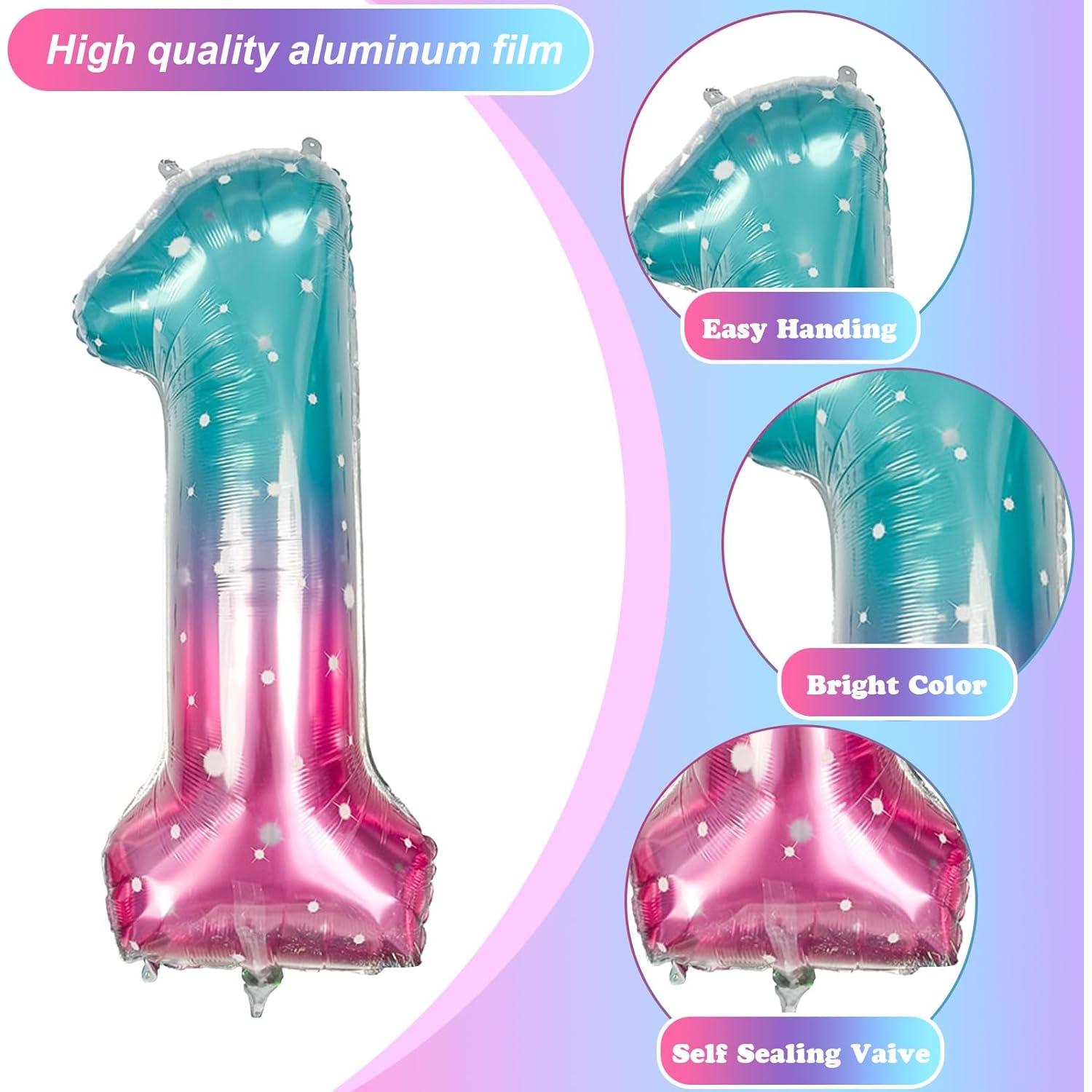 Globo de Número 1 Estrellado Azul Rosa 101,6 cm Mylar