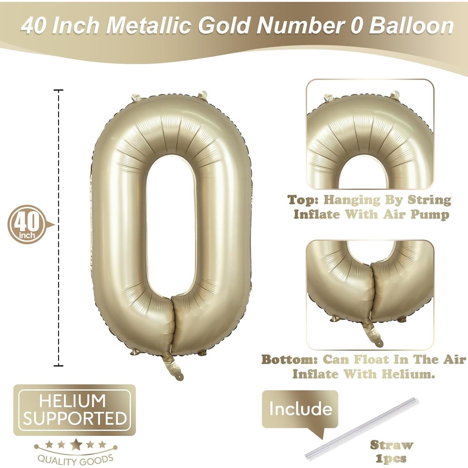 Globo de Número 0 Dorado Metálico 101,6 cm para Fiestas