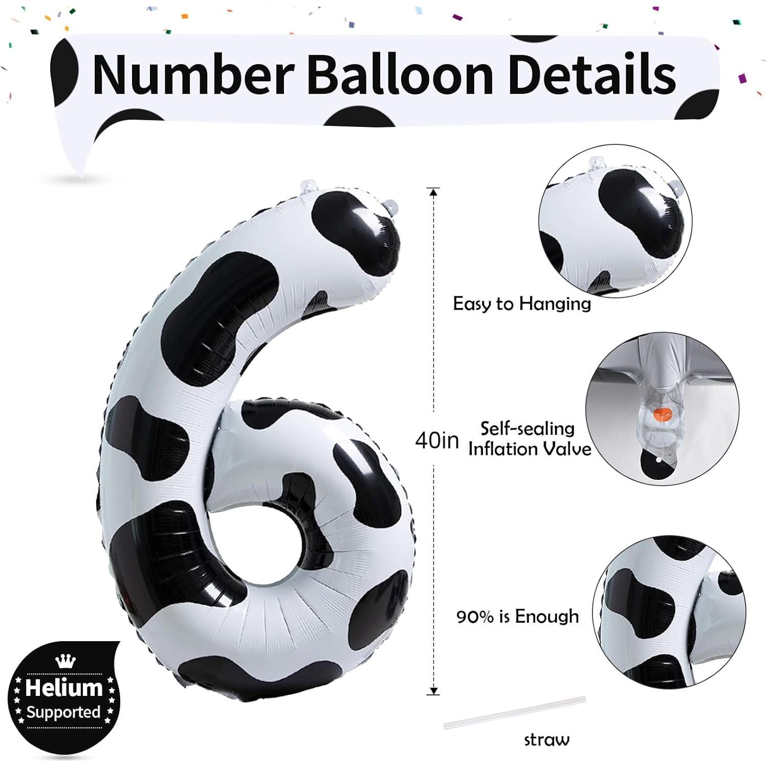 Globo Número 6 Gigante Isndare 101,6 cm Diseño de Vaca