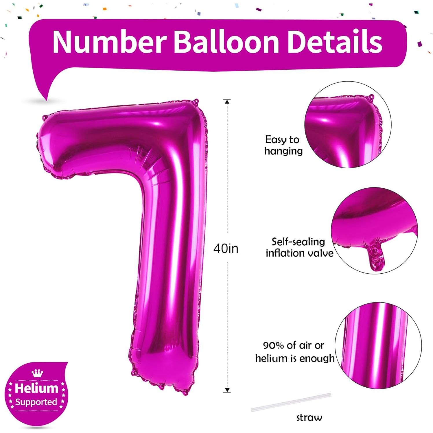 Globo de Número 7 Rosa Fucsia 101,6 cm para Cumpleaños