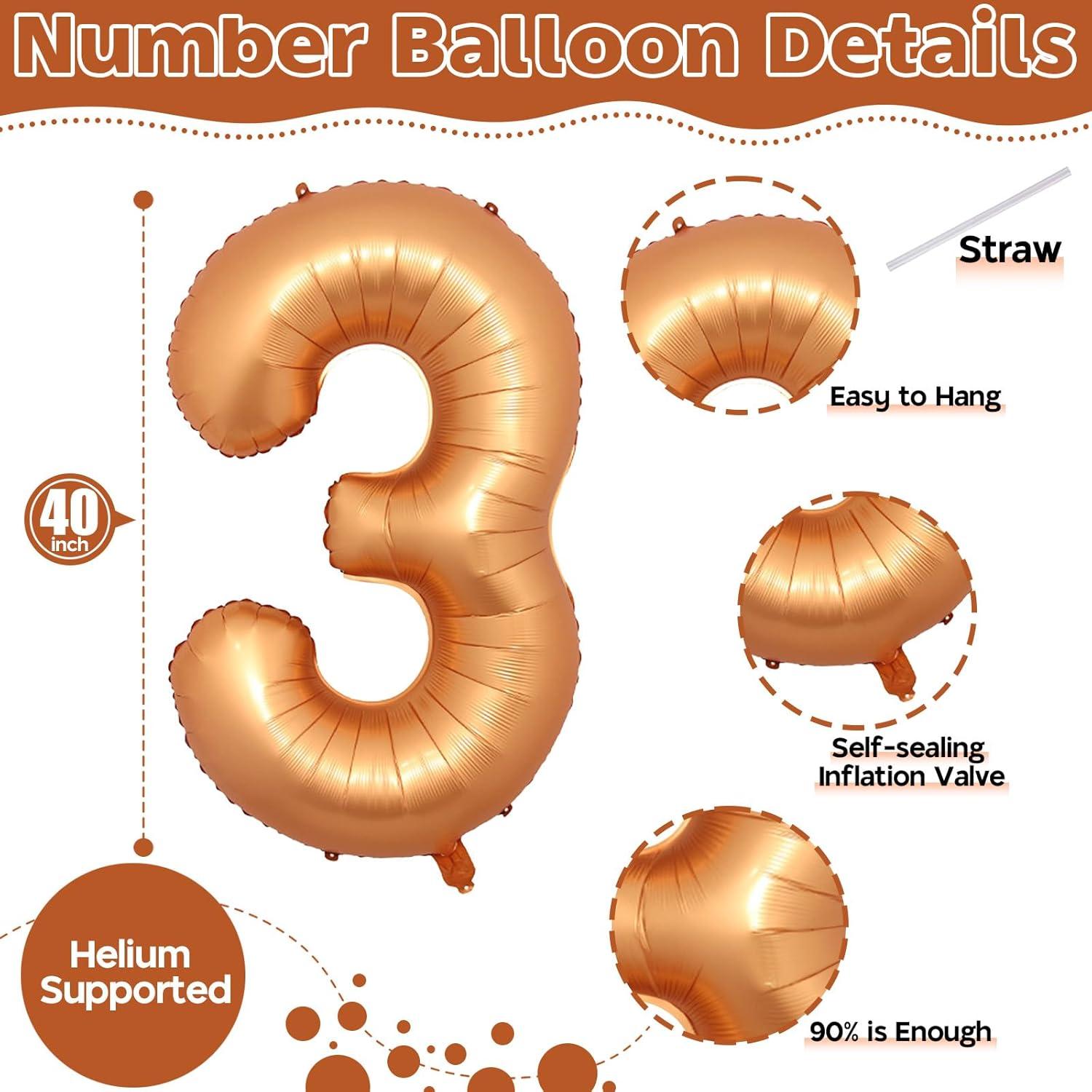 Globo de Número 3 Naranja 100 cm Autoinflable para Fiestas