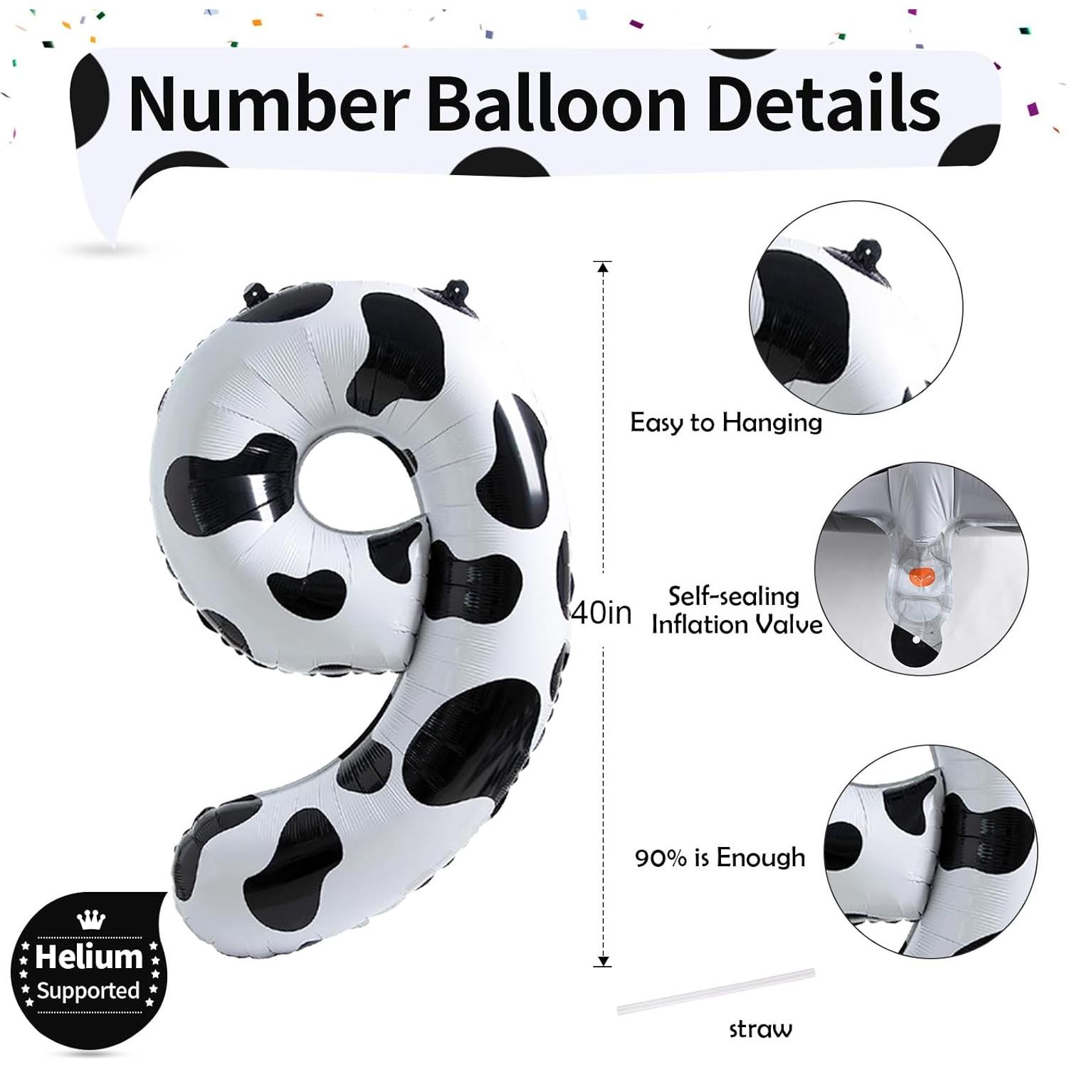 Globo Número 9 101,6 cm de Vaca para Cumpleaños Niños