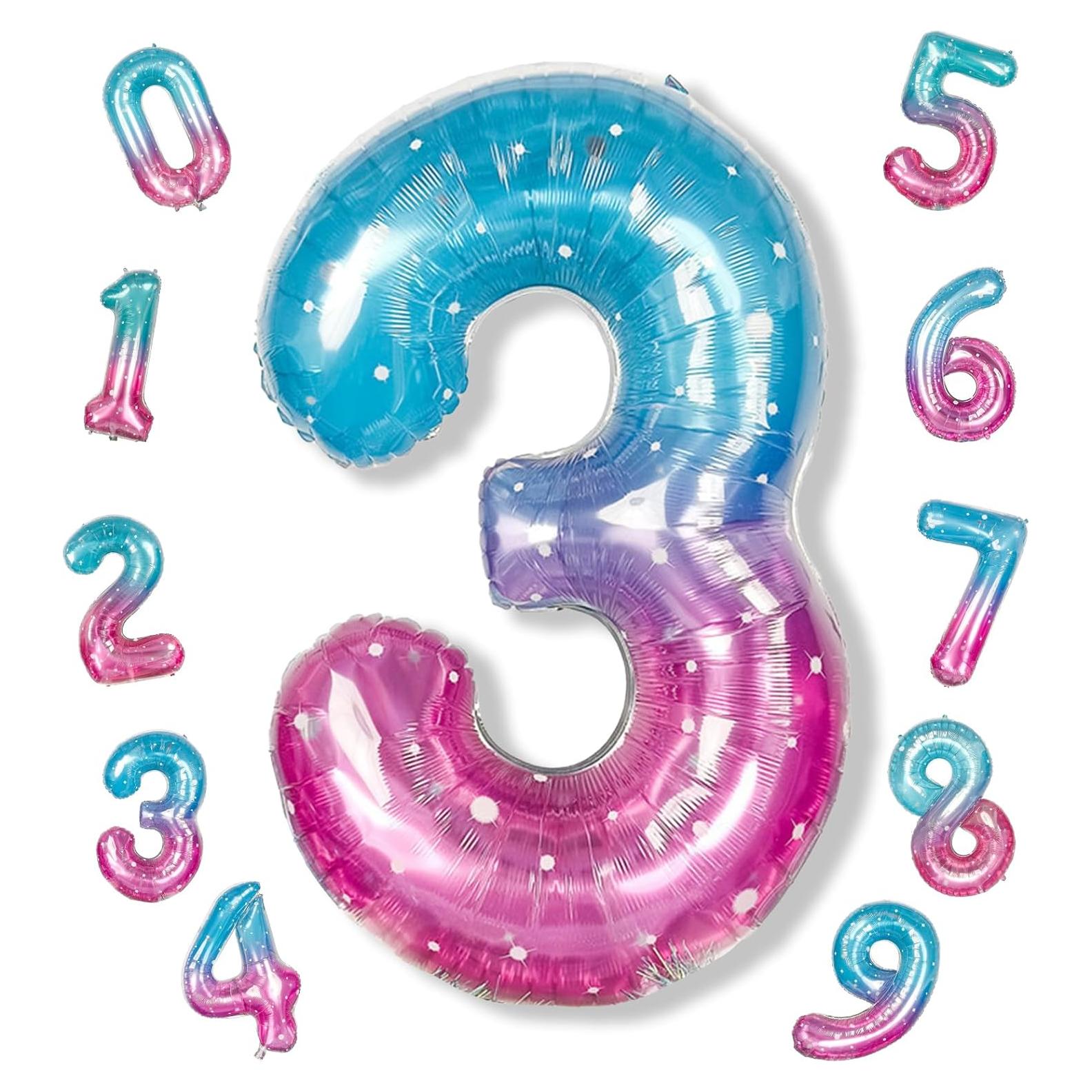 Globo Número 3 Gigante Sirena 101,6 cm Azul Rosa Foil