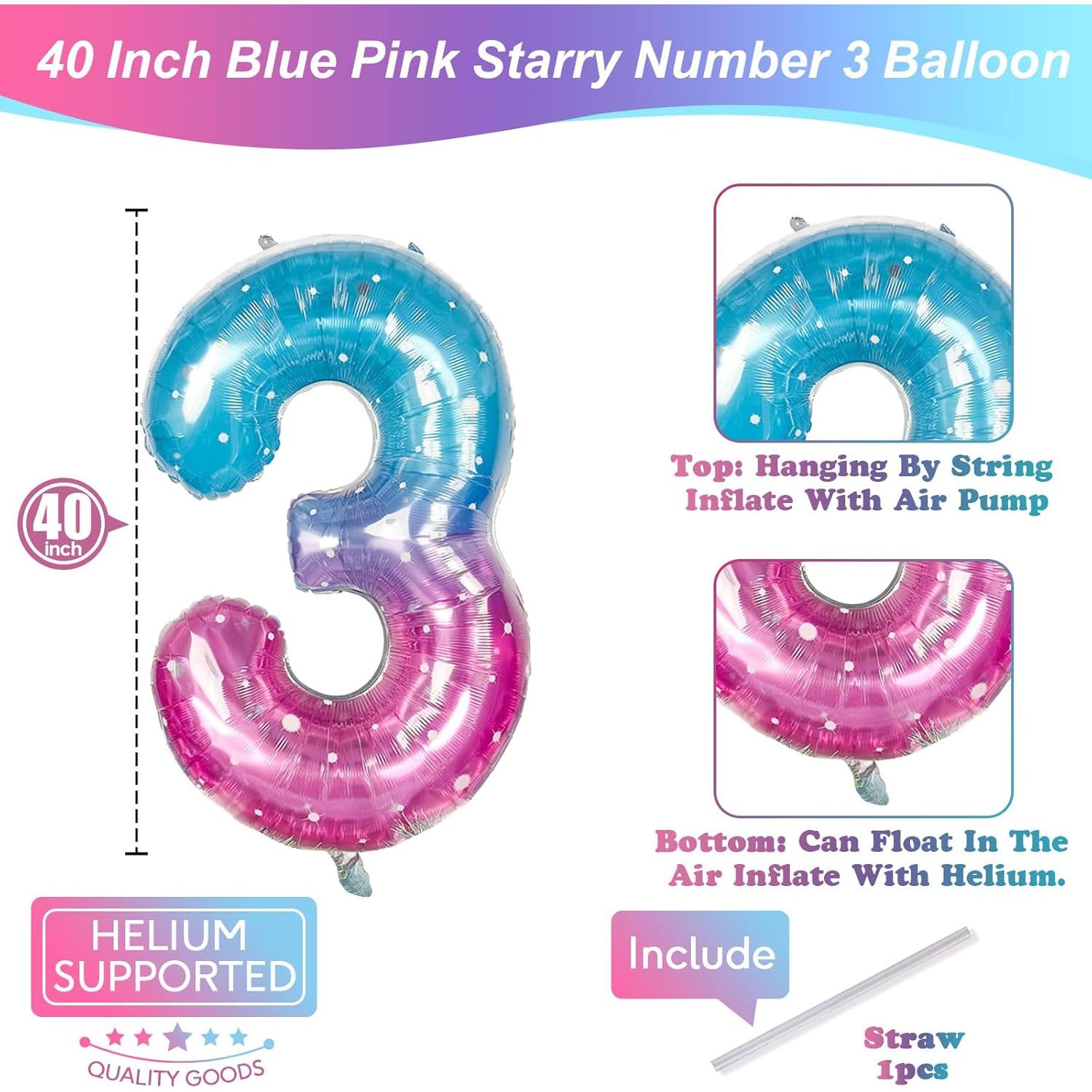 Globo Número 3 Gigante Sirena 101,6 cm Azul Rosa Foil