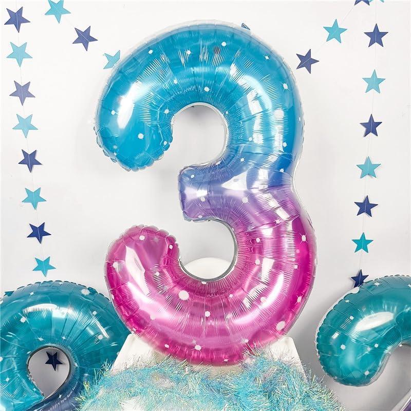 Globo Número 3 Gigante Sirena 101,6 cm Azul Rosa Foil