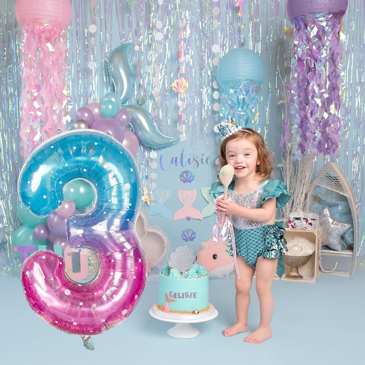 Globo Número 3 Gigante Sirena 101,6 cm Azul Rosa Foil