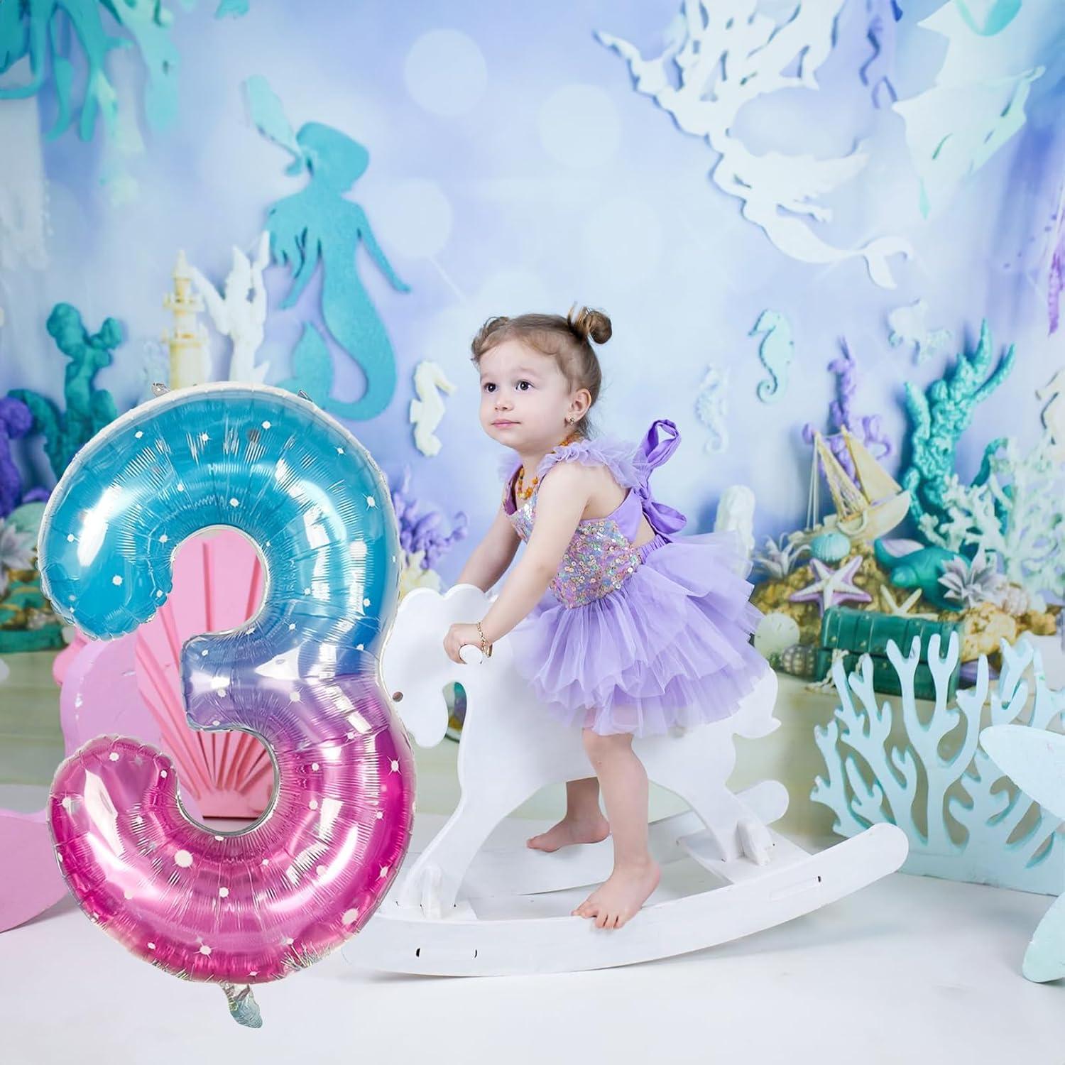 Globo Número 3 Gigante Sirena 101,6 cm Azul Rosa Foil