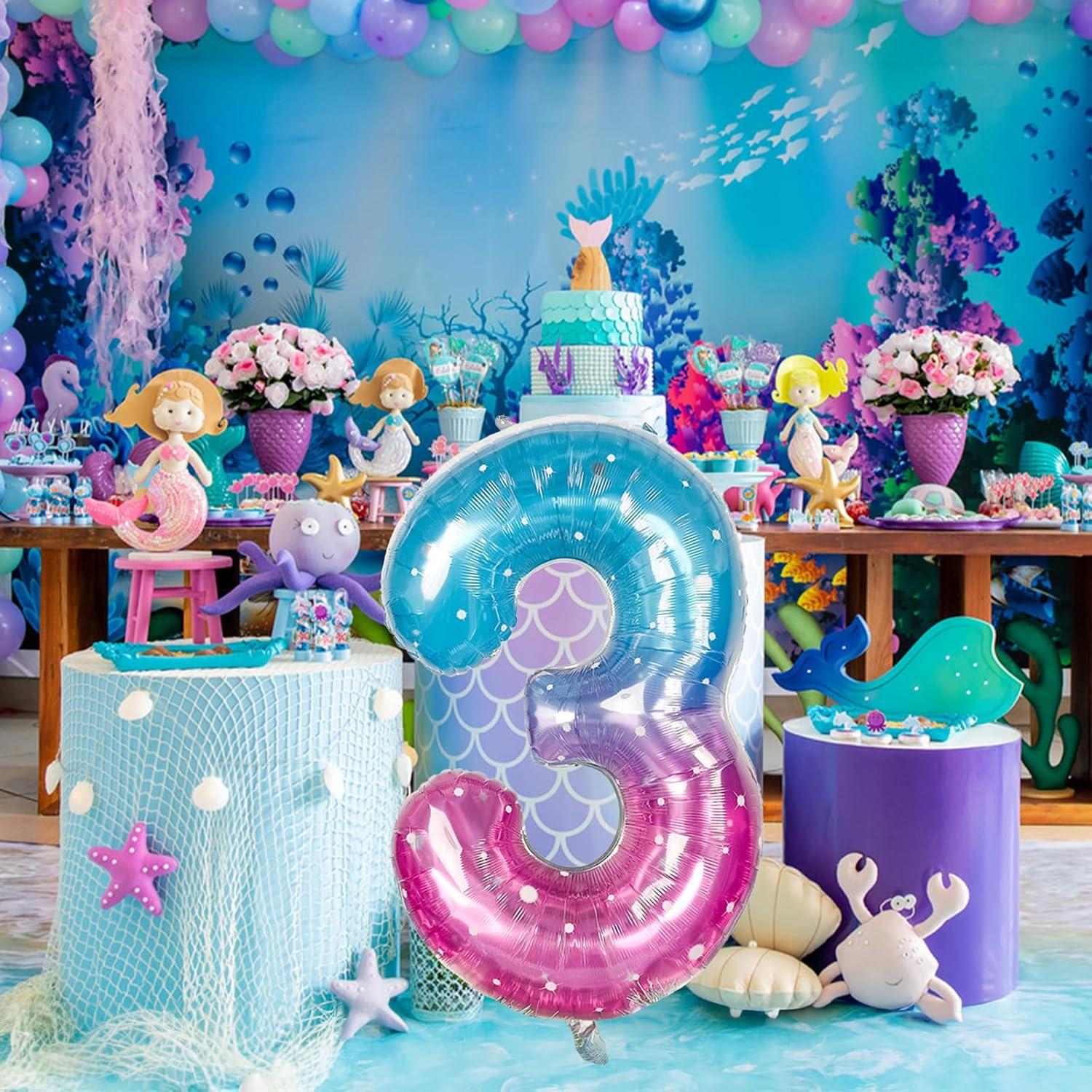 Globo Número 3 Gigante Sirena 101,6 cm Azul Rosa Foil