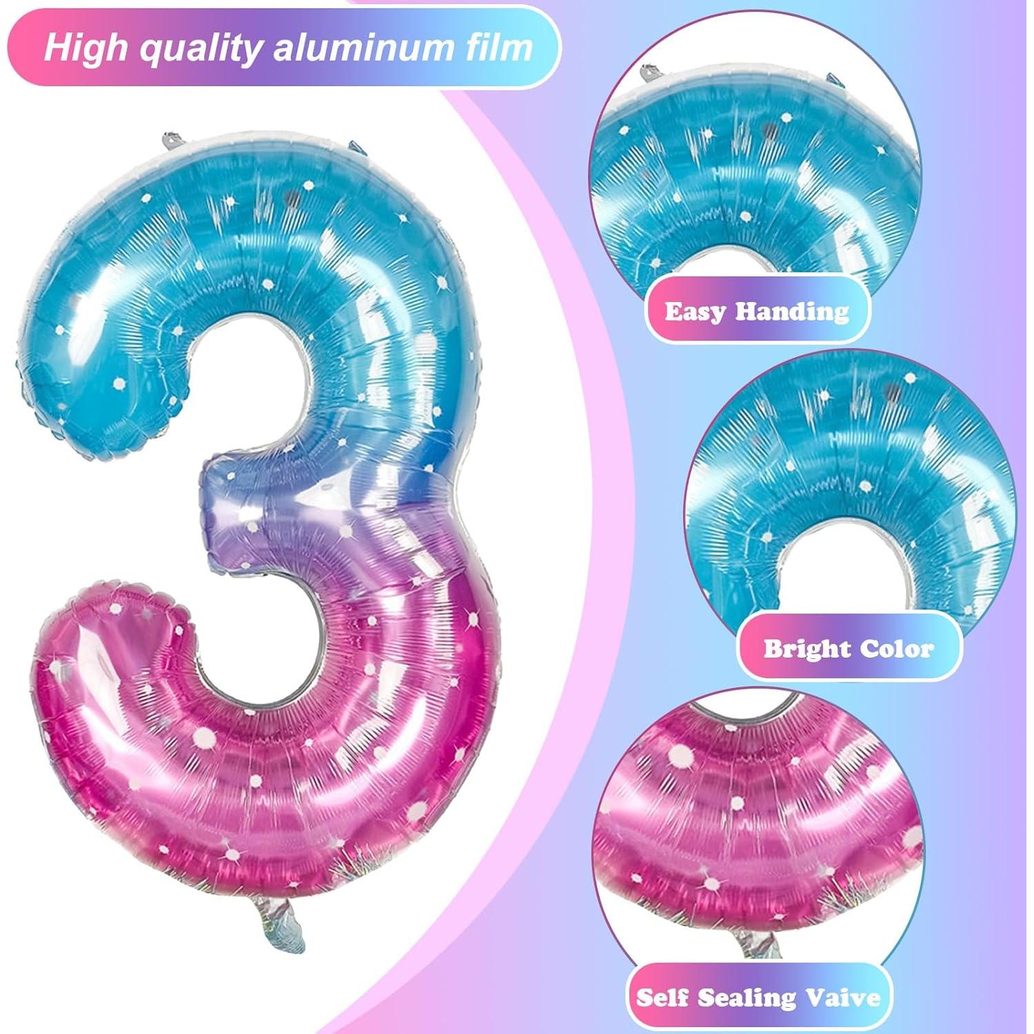 Globo Número 3 Gigante Sirena 101,6 cm Azul Rosa Foil