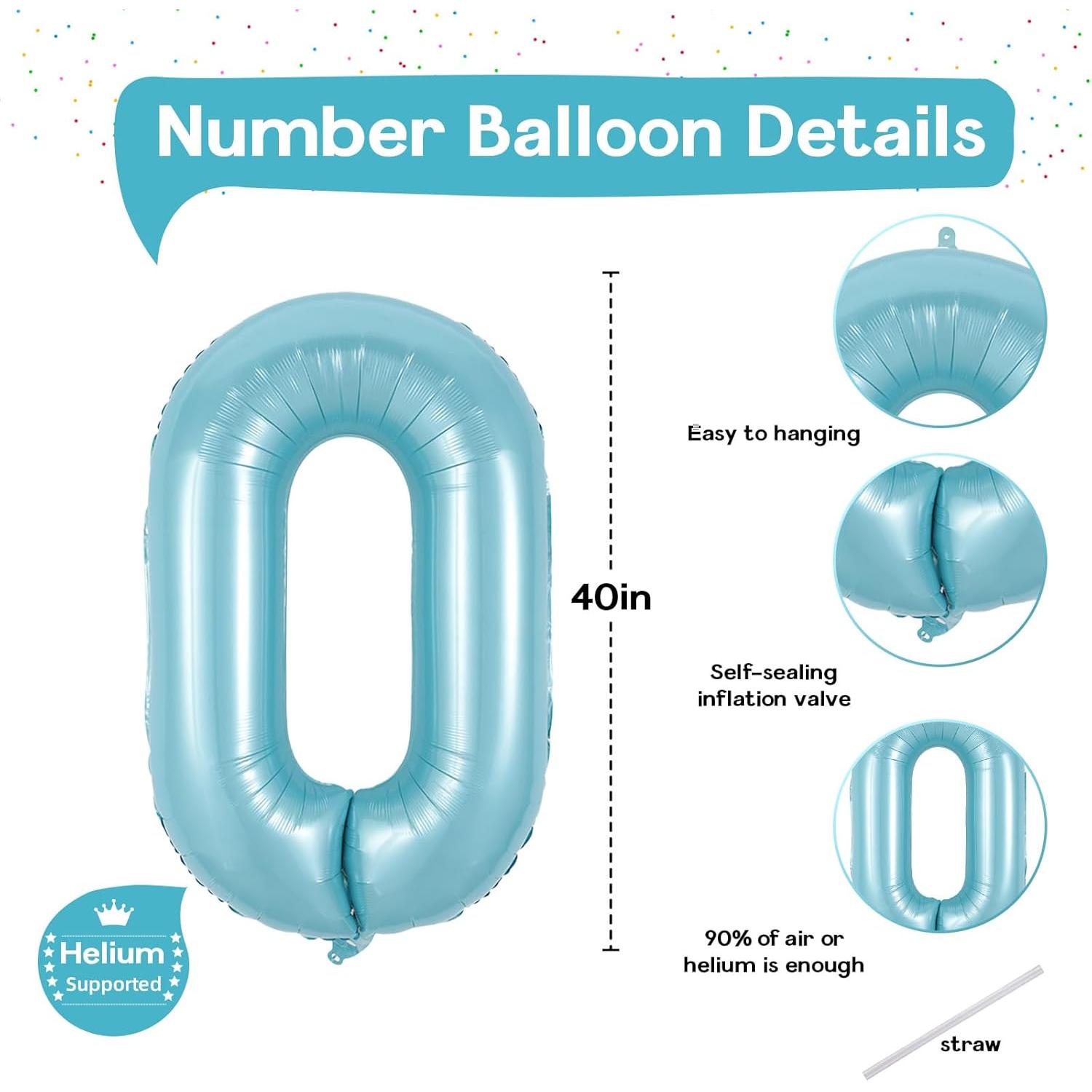 Globo Número 0 Azul Pastel 101,6 cm para Fiestas