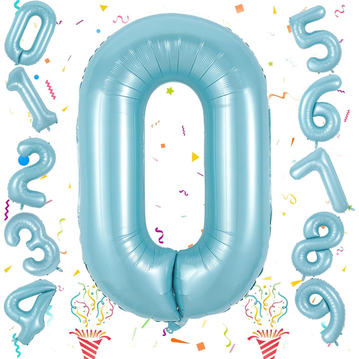 Globo Número 0 Azul Pastel 101,6 cm para Fiestas