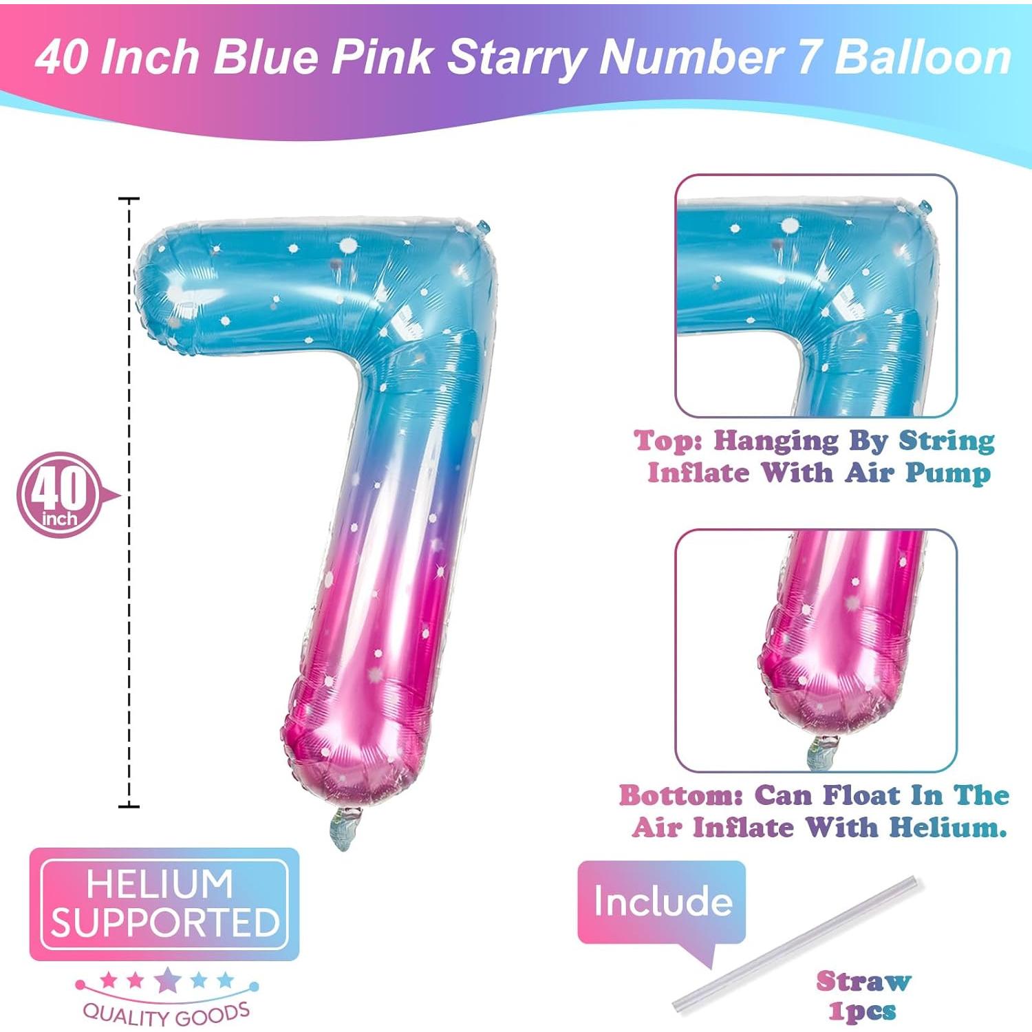 Globo Número 7 Sirena 40 cm Mylar Azul Rosa para Fiestas