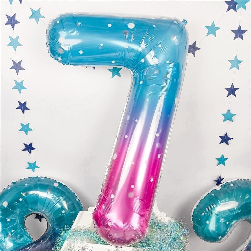 Globo Número 7 Sirena 40 cm Mylar Azul Rosa para Fiestas