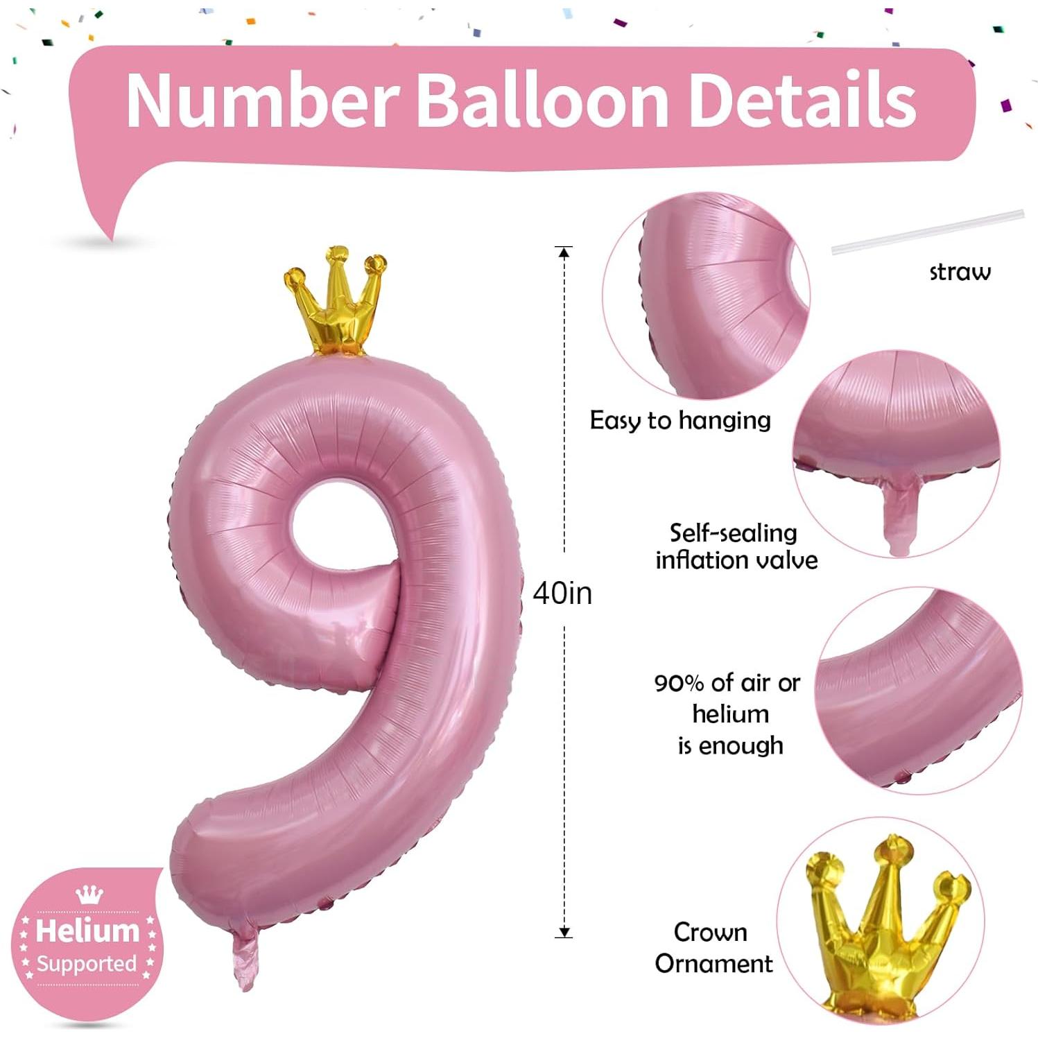 Globo Gigante Número 9 Rosa 101,6 cm para Cumpleaños