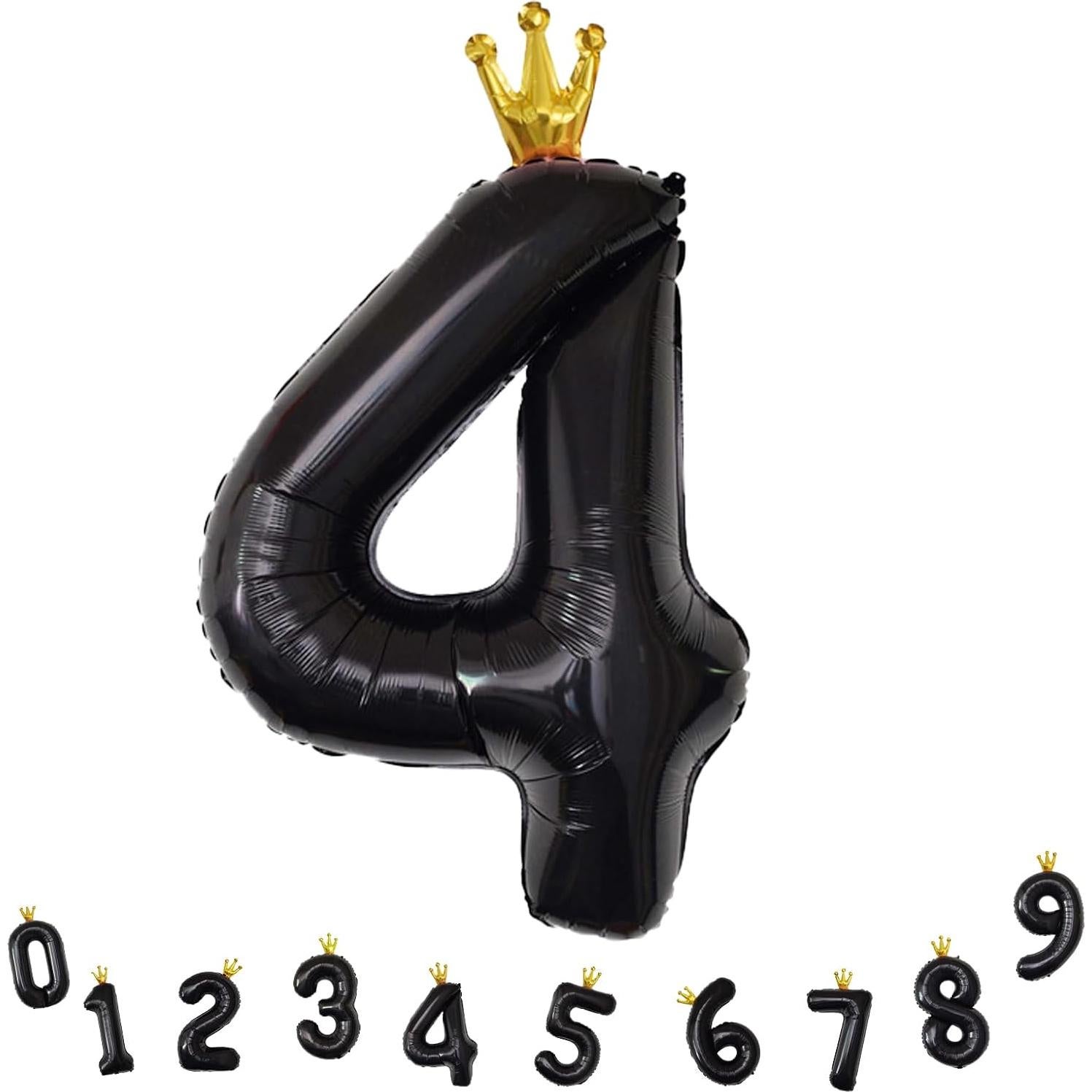Globo de Número 4 Negro Crown 101,6 cm para Fiestas