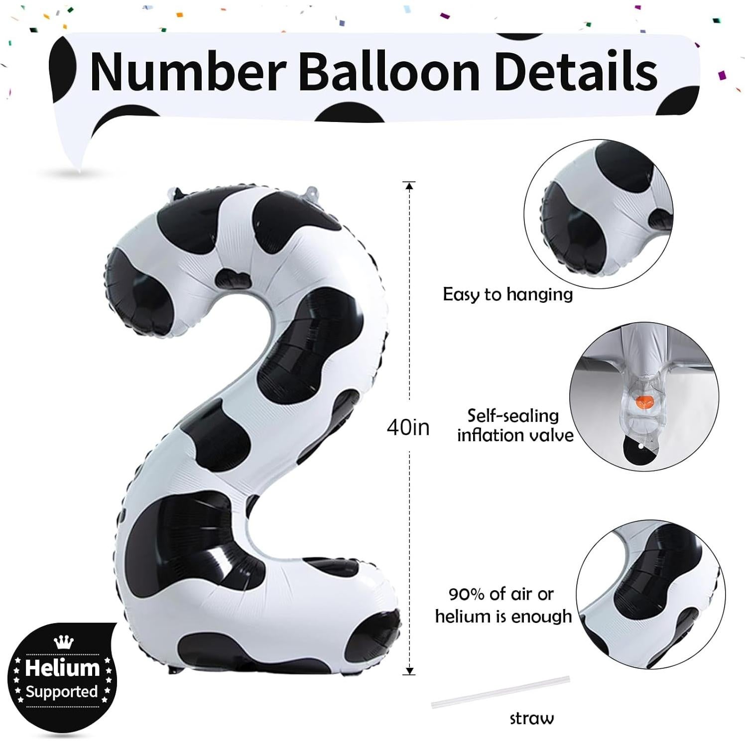 Globo Número 2 Gigante Estampado de Vaca 101,6 cm