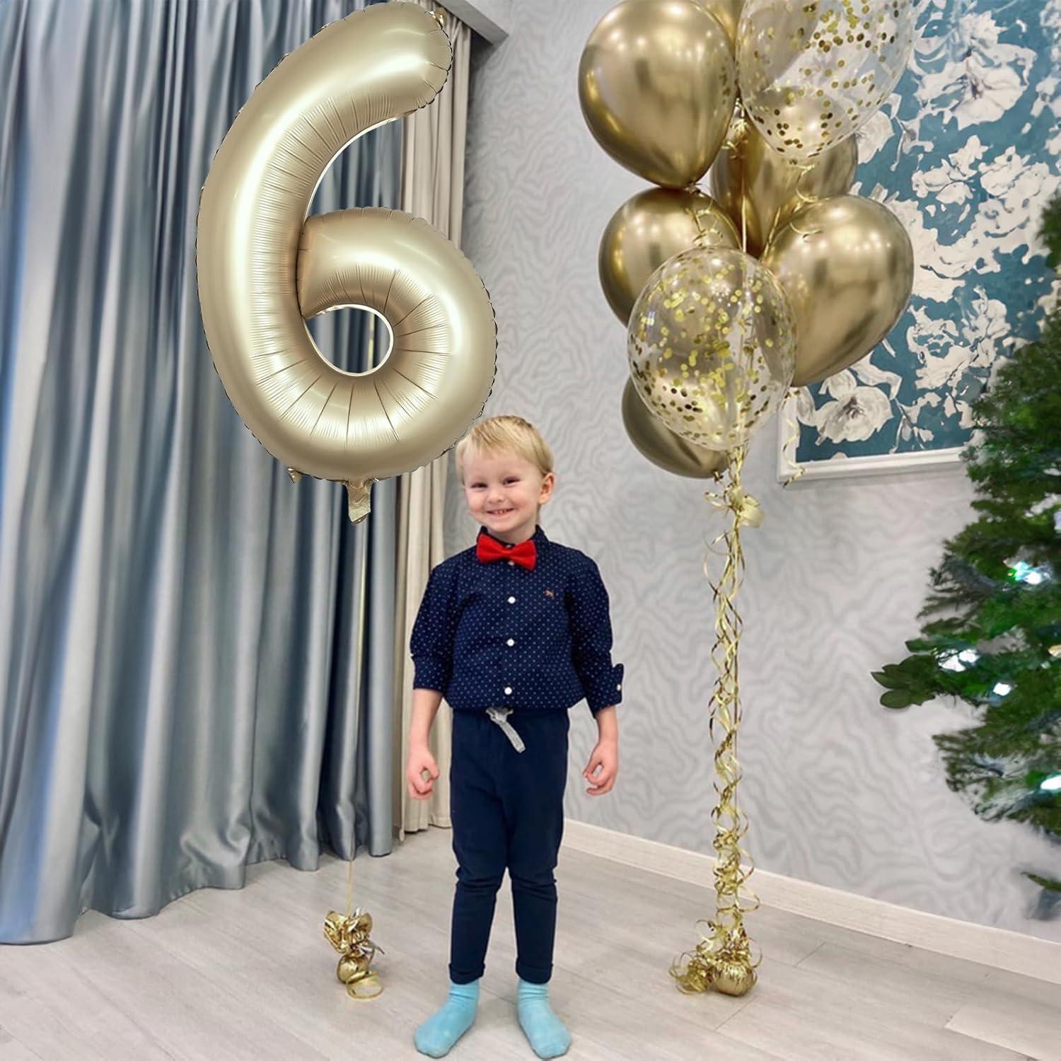 Globo de Número 6 Metálico Oro Claro 100 cm para Fiestas