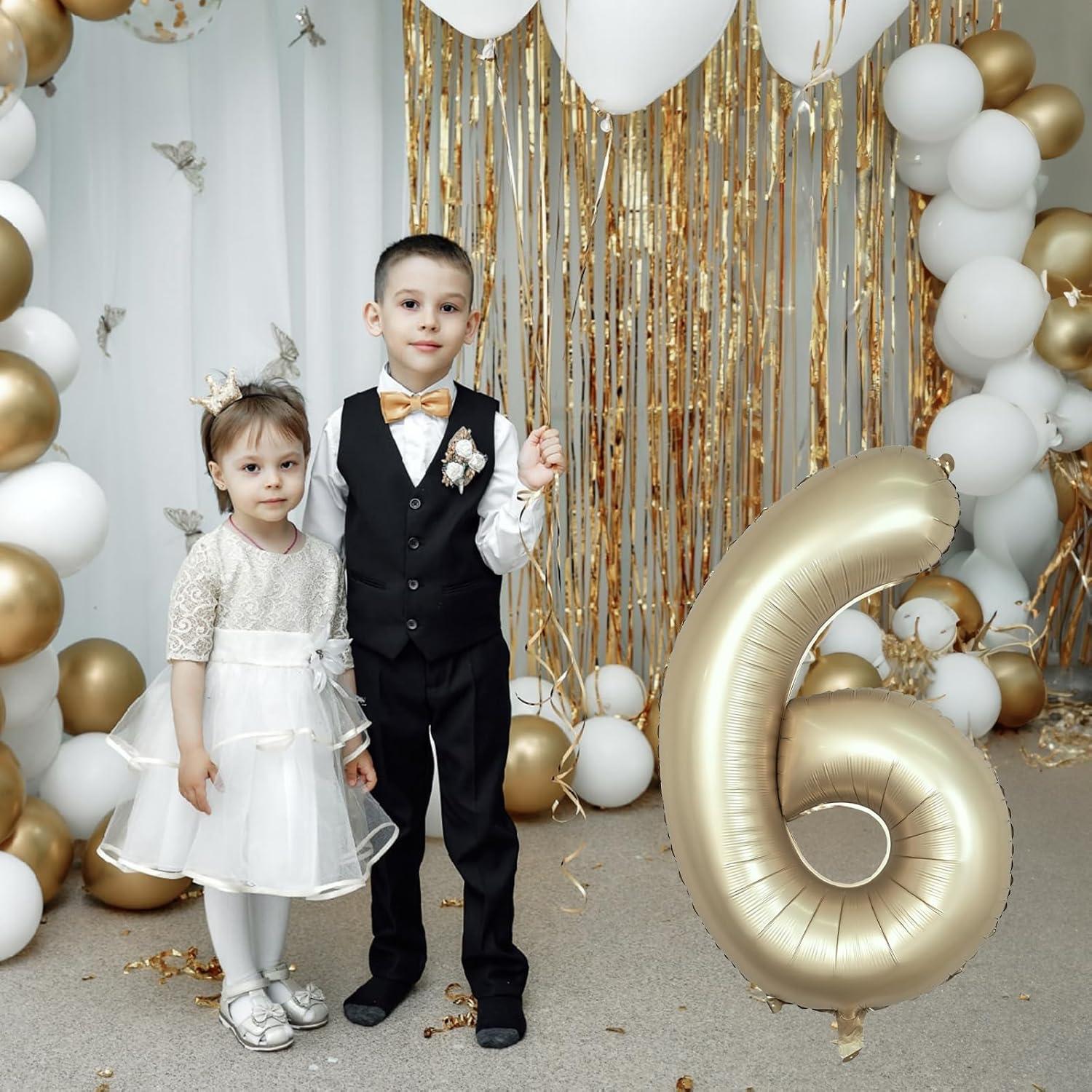 Globo de Número 6 Metálico Oro Claro 100 cm para Fiestas
