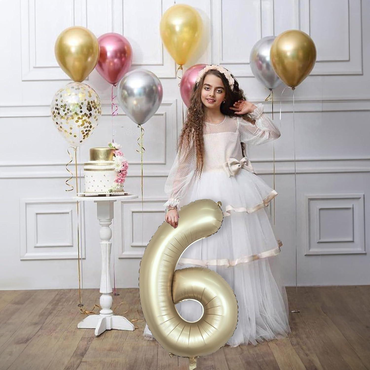 Globo de Número 6 Metálico Oro Claro 100 cm para Fiestas