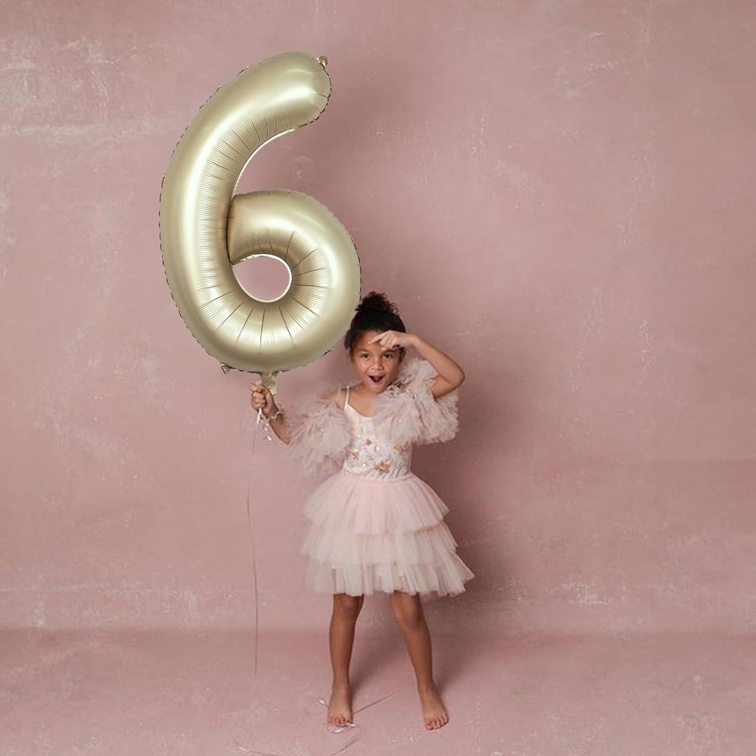 Globo de Número 6 Metálico Oro Claro 100 cm para Fiestas